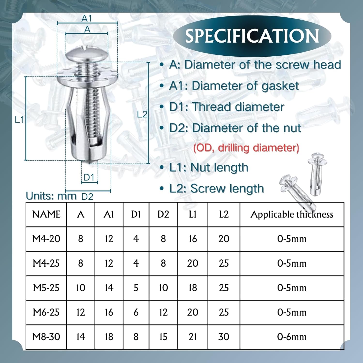 50pcs Carbon Steel Petal Nuts with Screws M4 M5 M6 M8
