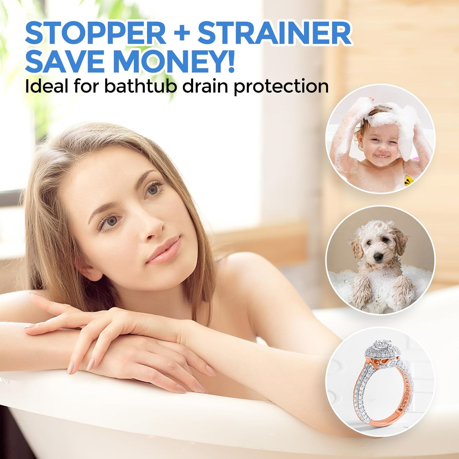 Zaa Bathtub Drain Stopper with Hair Catcher Silver