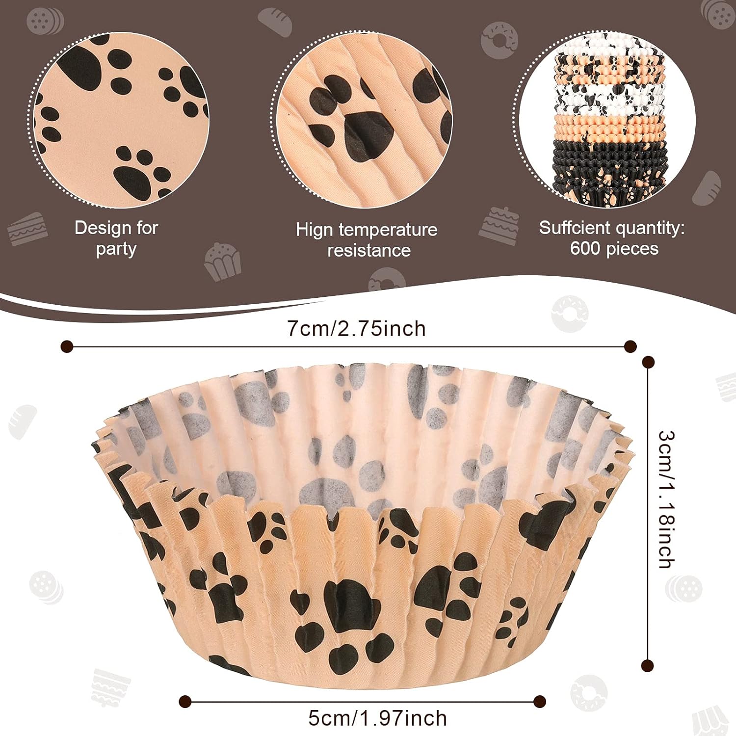 600 Piece Paw Bone Print Cupcake Liners for Birthday Parties