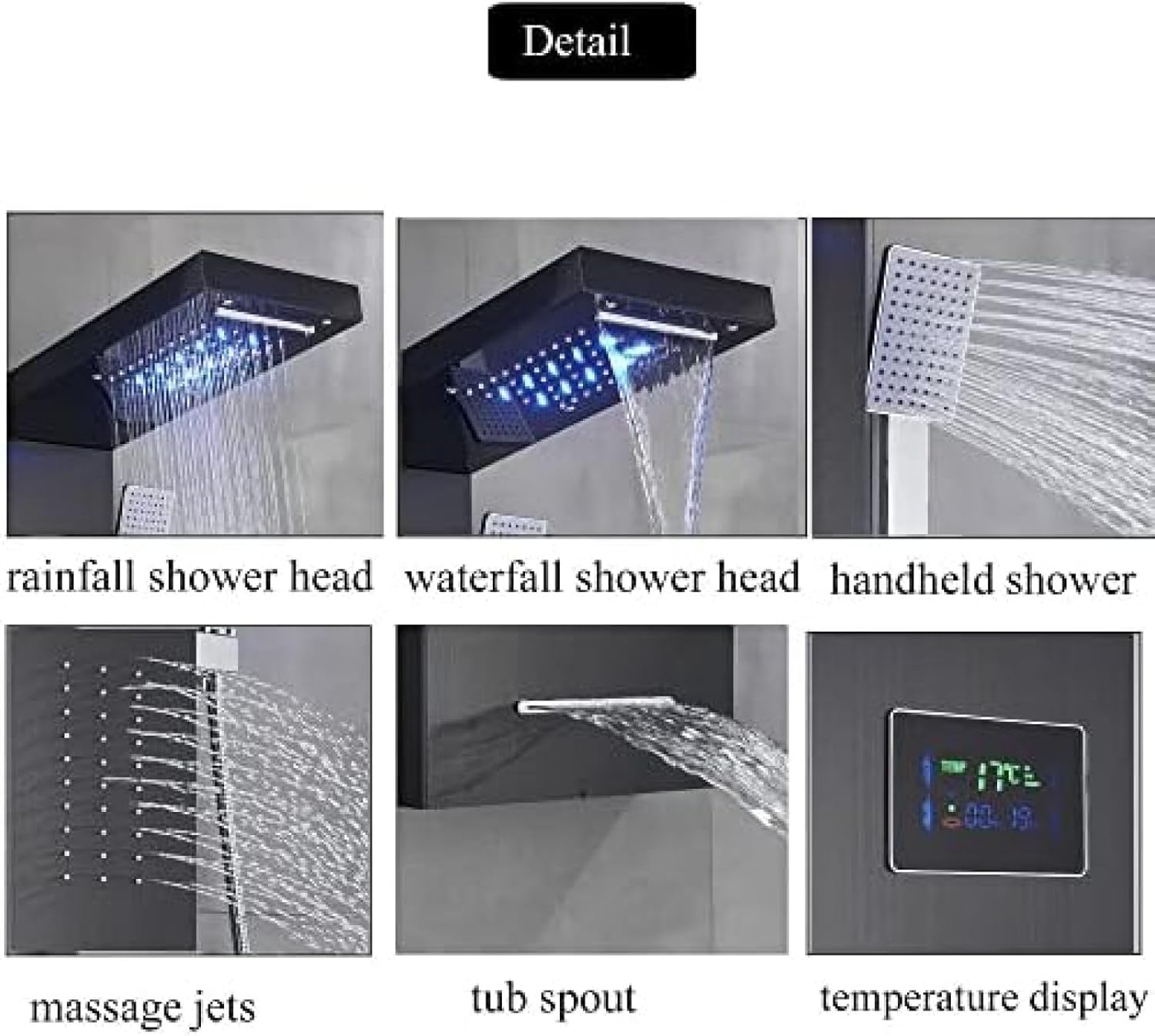 TECKI LED Light Shower Panel With Massager Jets and Body System