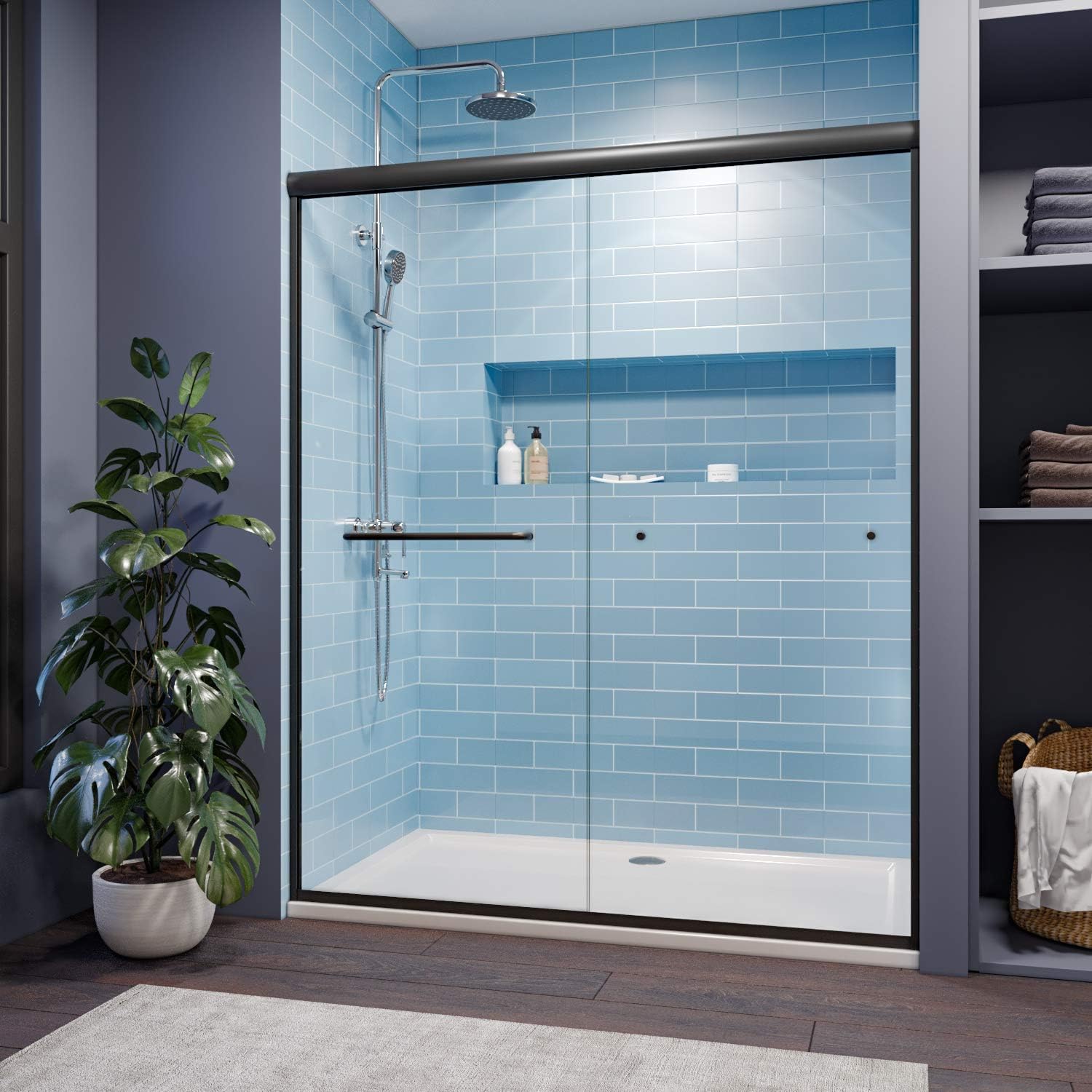 SUNNY SHOWER Bypass Sliding Shower Door 54x72 Black Finish