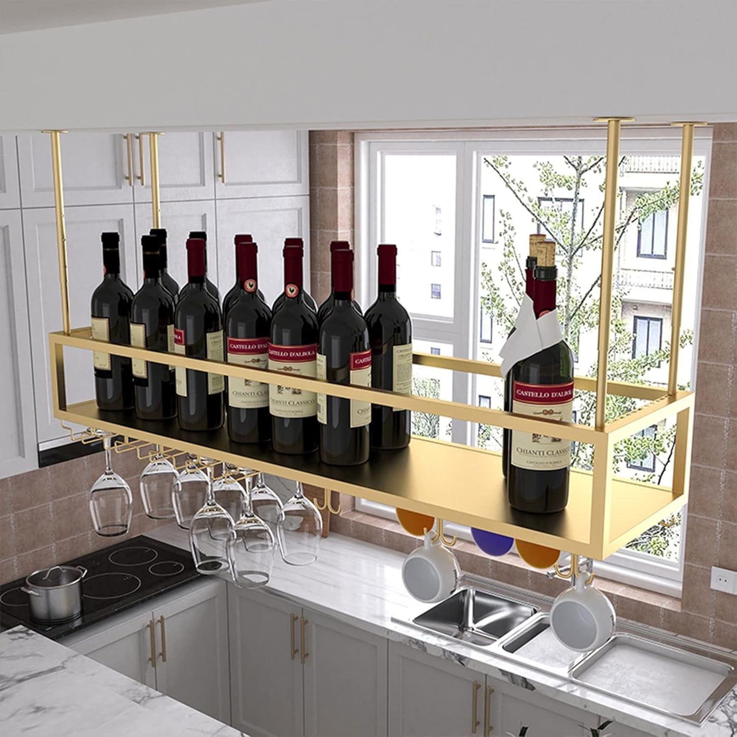 Suuim Metal Ceiling Wine Rack Holder