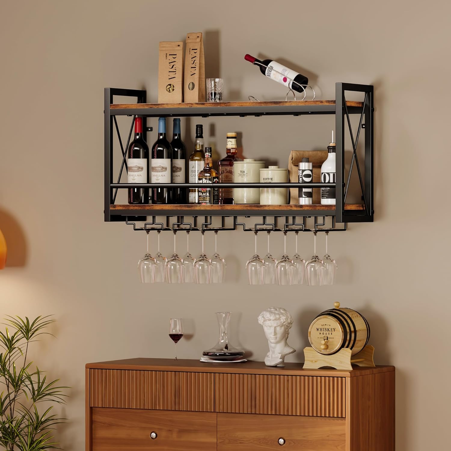 Homeiju Wall Mounted Wine Rack Glass Holder