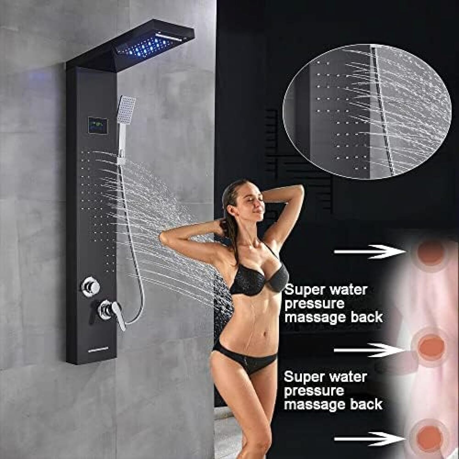 TECKI LED Light Shower Panel With Massager Jets and Body System