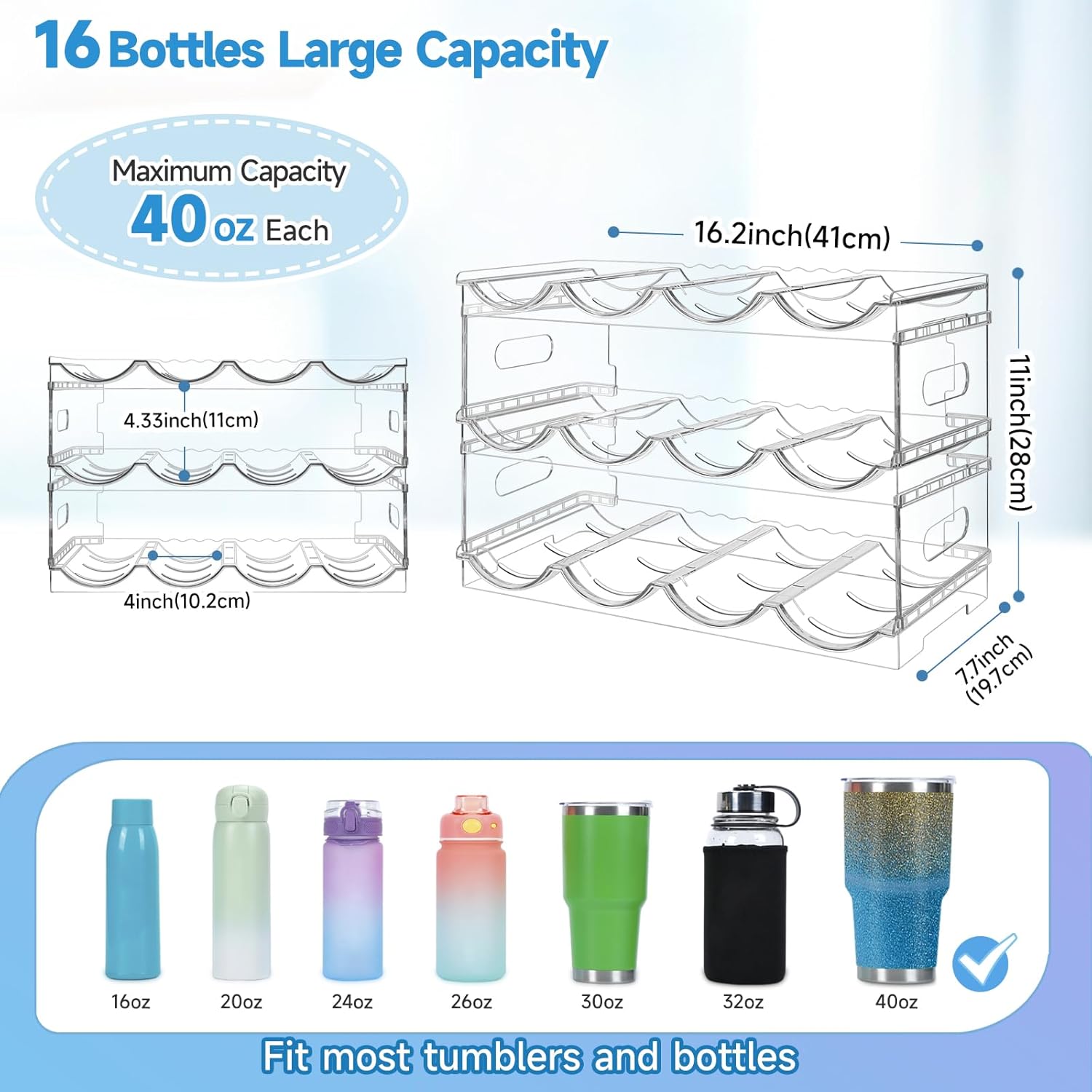 3 Pack Stackable Water Bottle Organizer for Kitchen Cabinet