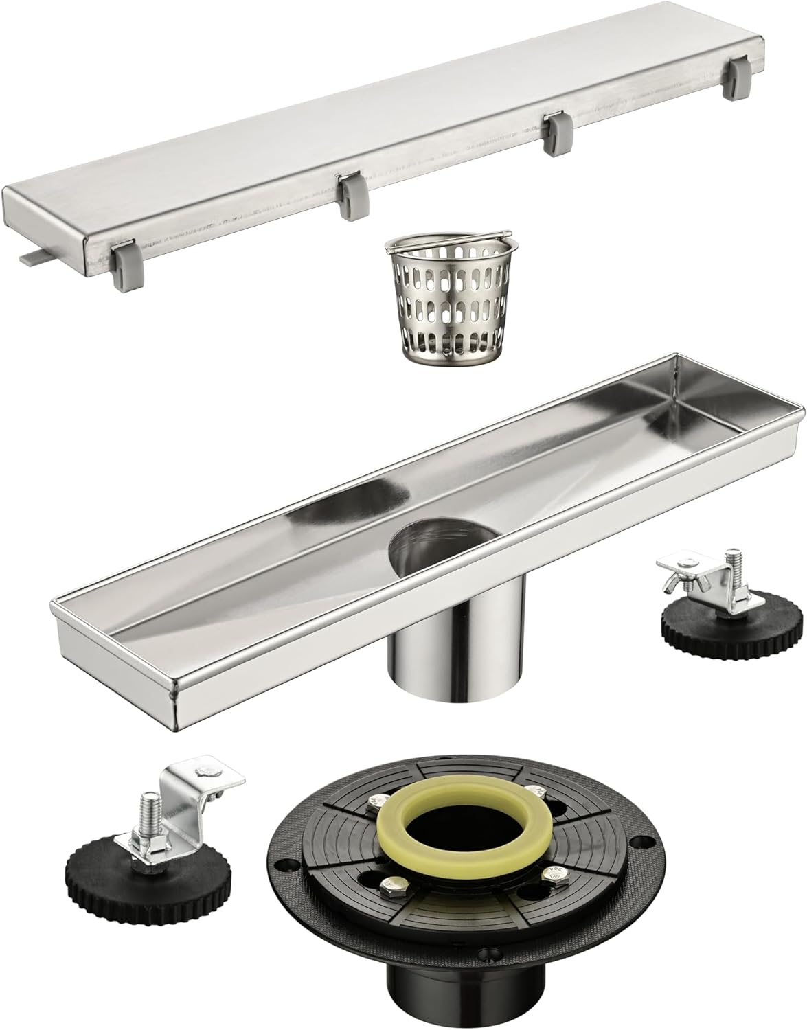 Neolun 12 Inches Linear Shower Drain with Hair Strainer and Leveling Feet 1