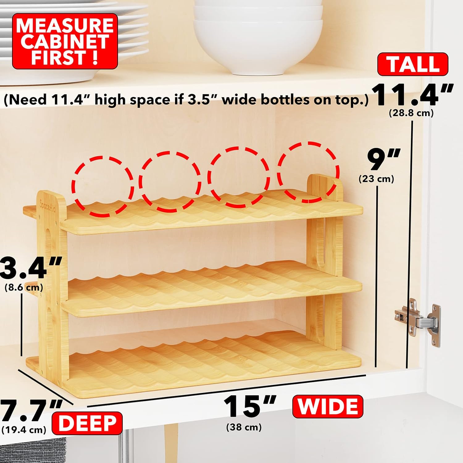 SpaceAid Bamboo Water Bottle Organizer 3-Tier 12-Bottle Holder