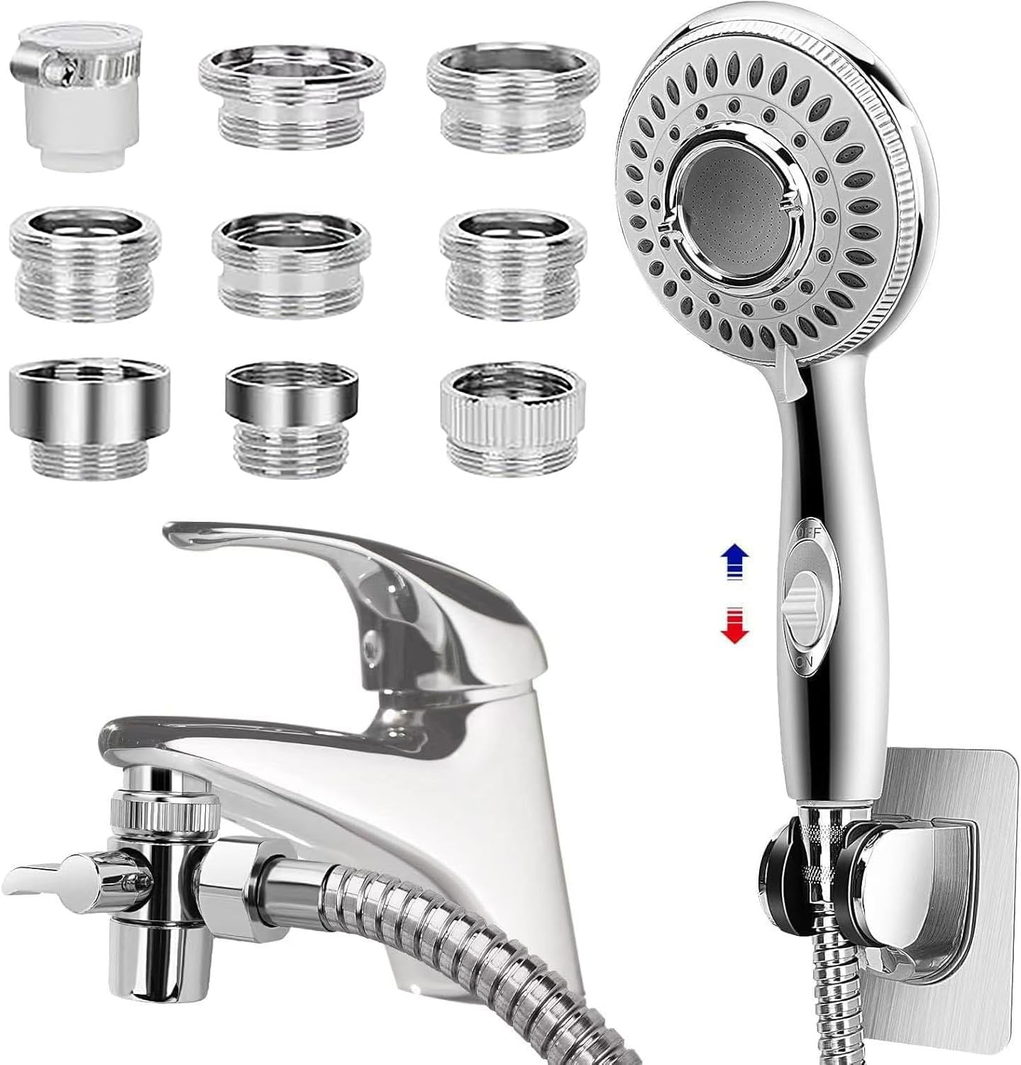 JIEYUMJ Shower Head Set with 9 Adapters 79 Hose 4 Spray Modes