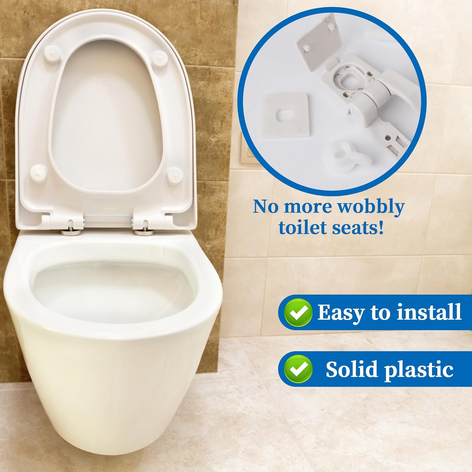 White Plastic Toilet Seat Hinge Replacement Set