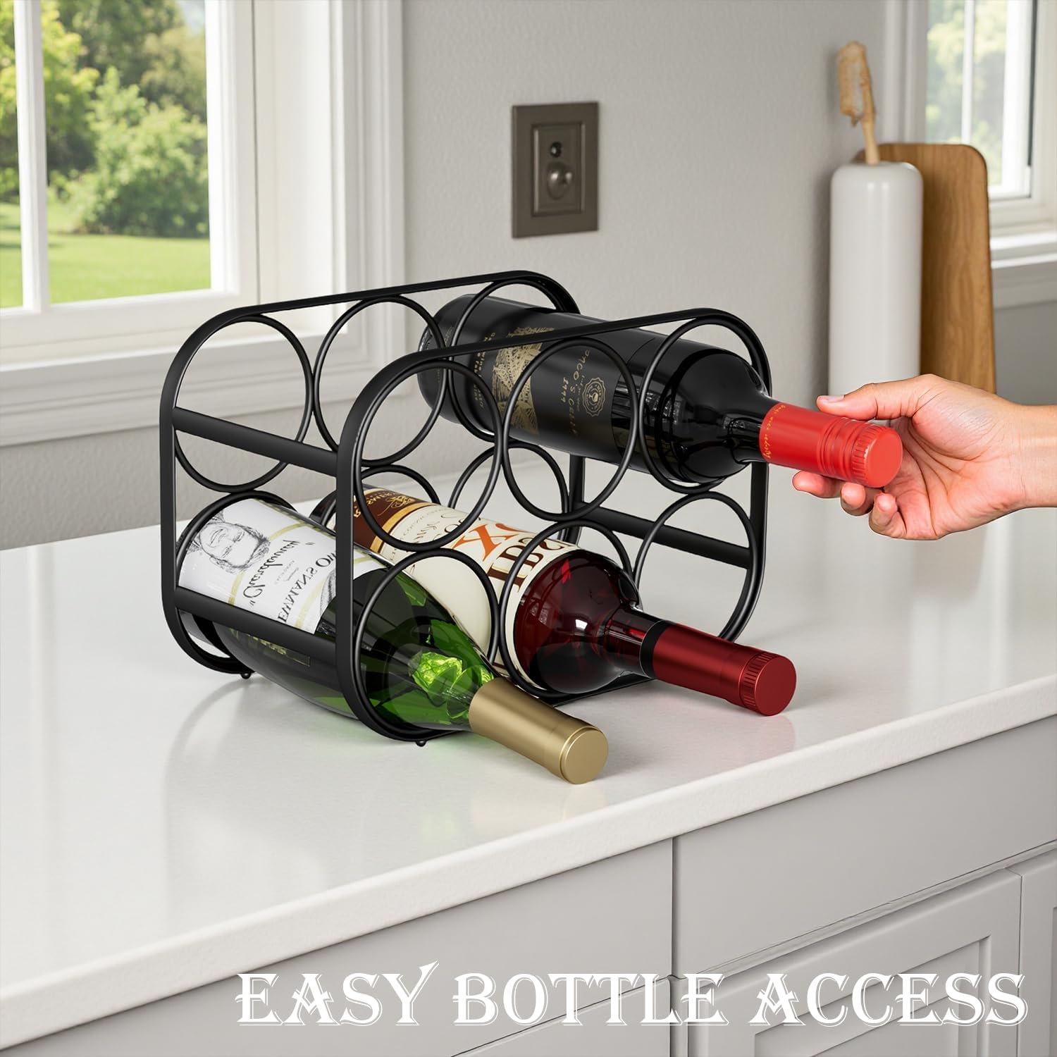 Buruis 6-Bottle Wine Rack Modern Black Metal Stand