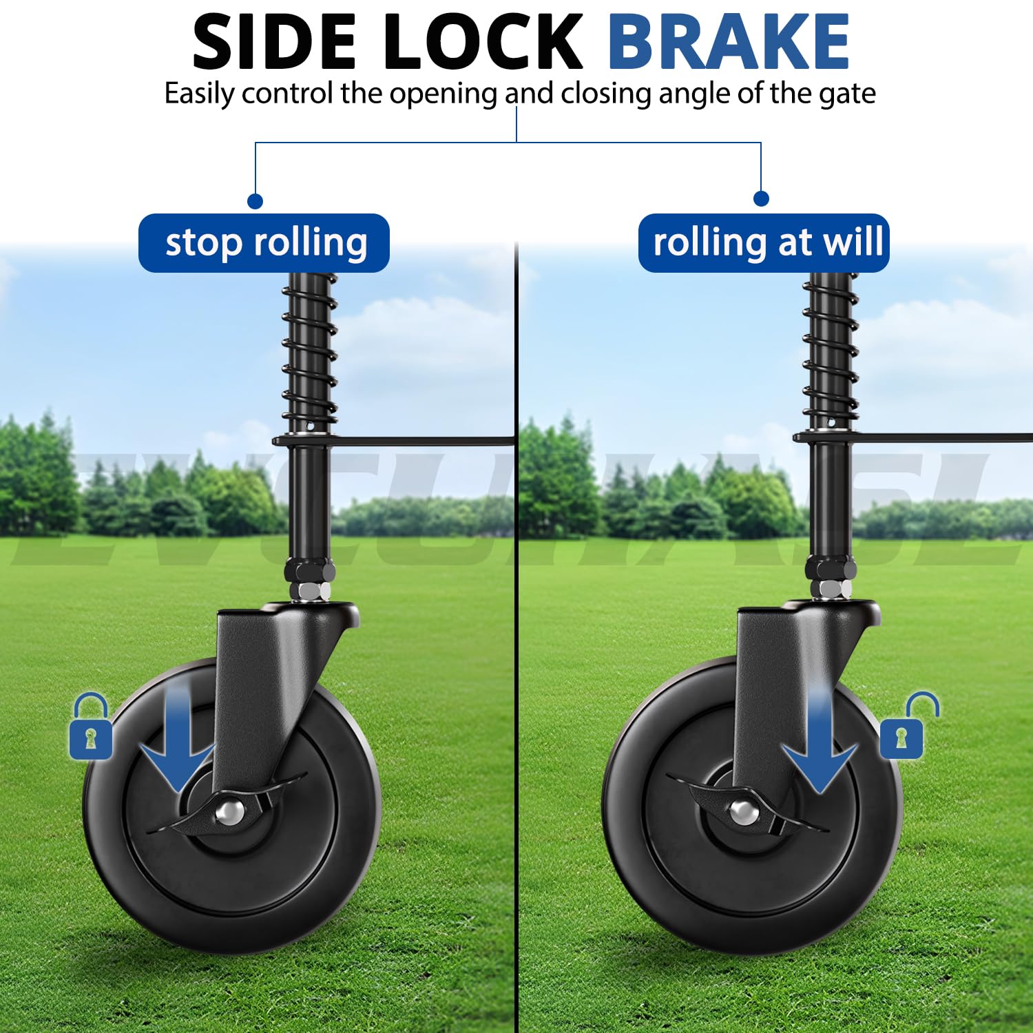 5 Inch Spring Loaded Gate Caster with Side Brake 220 Lbs Capacity Black