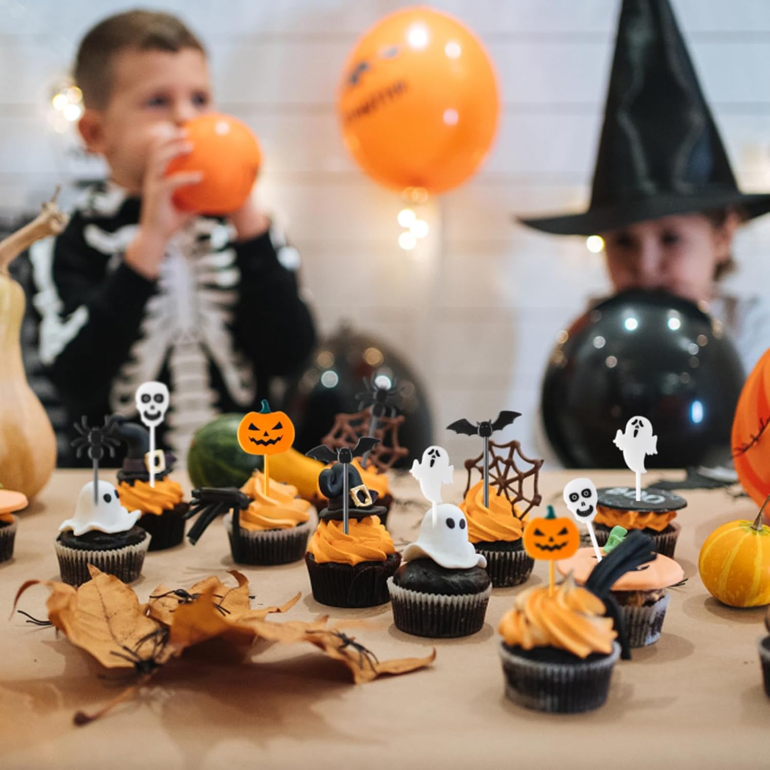 FUSHENMU 100pcs Halloween Cupcake Picks Decorations