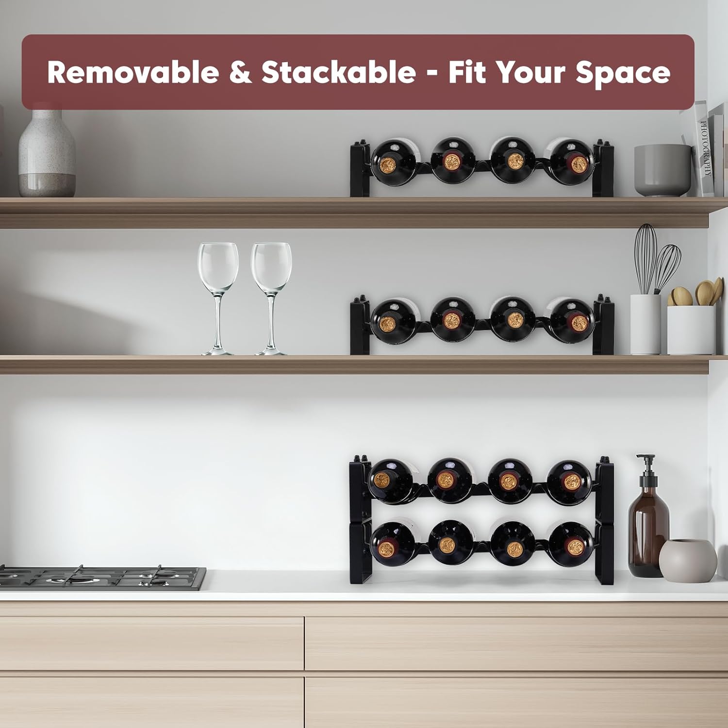 Stackable Wine Rack with 3 Installation Styles