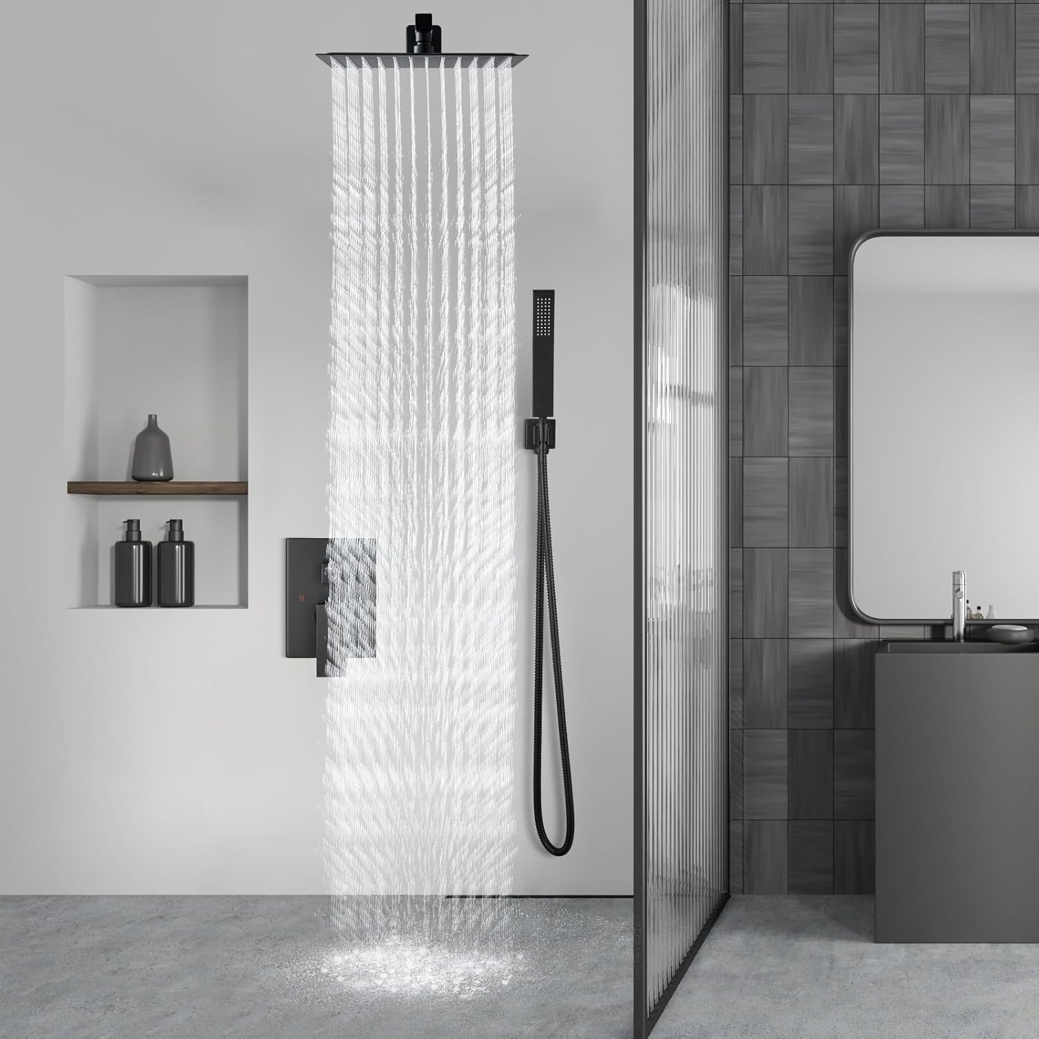 Aolemi Matte Black 8 Inch Wall Mount Shower Head Set