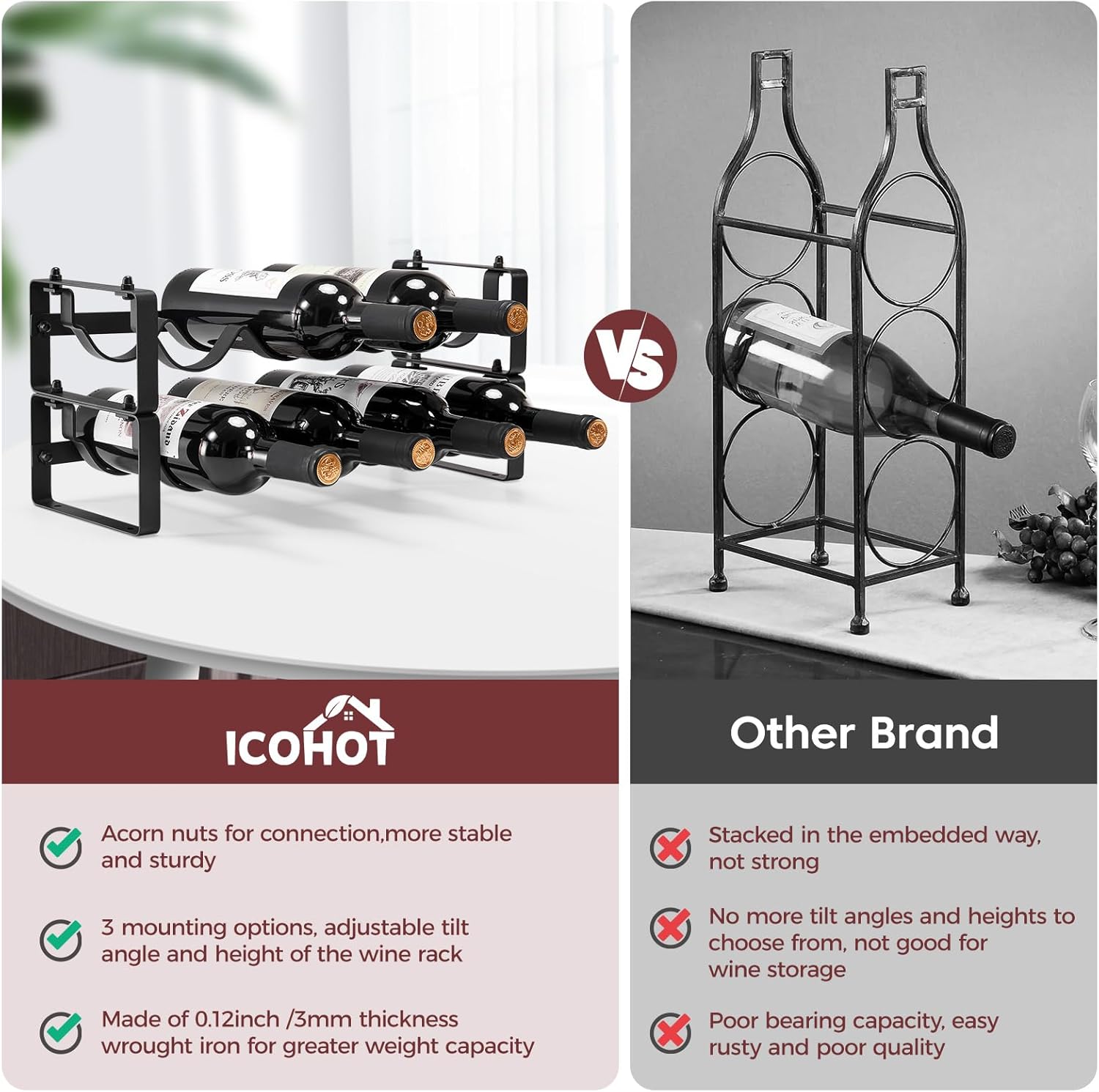Stackable Wine Rack with 3 Installation Styles