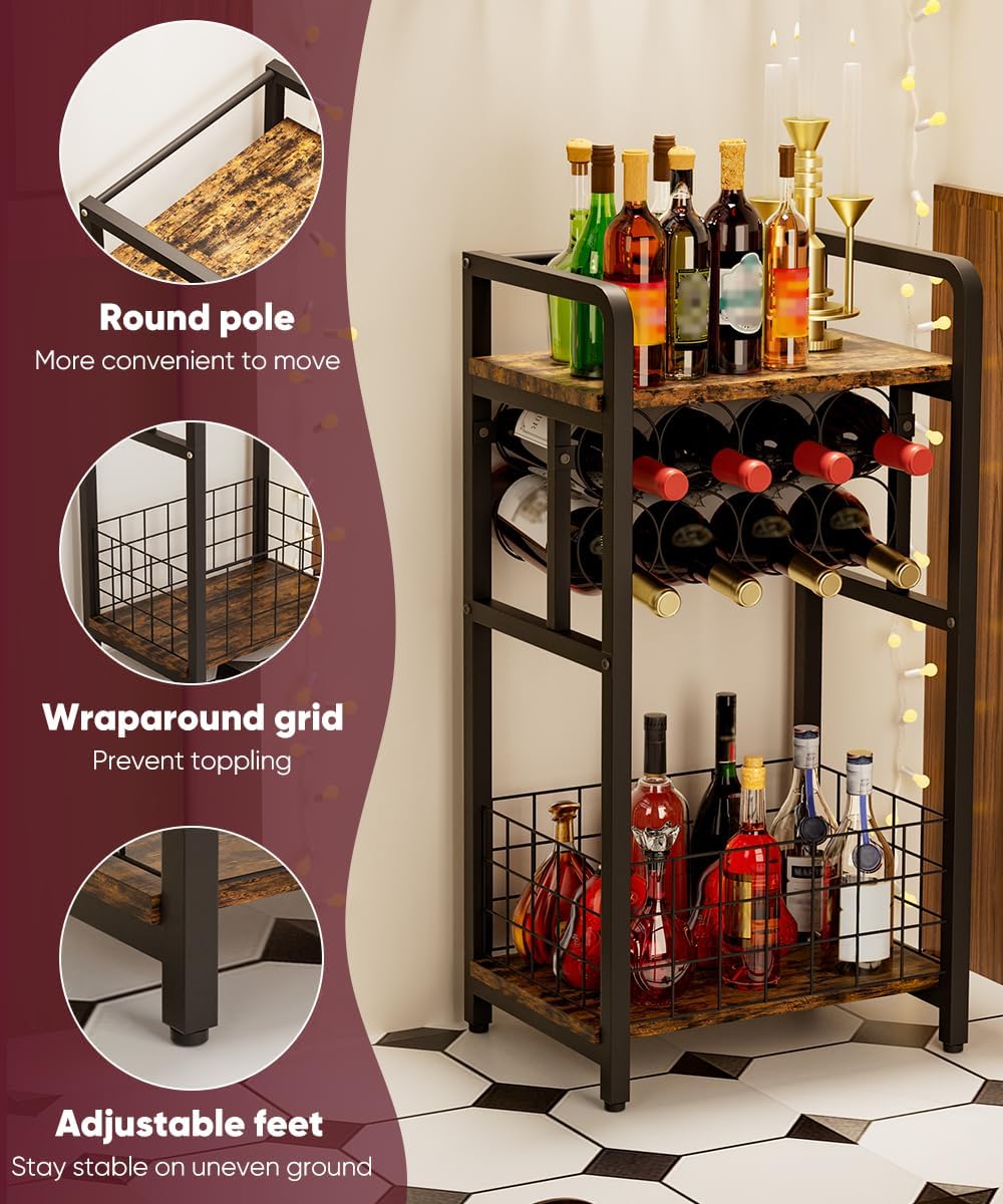 3-Tier Freestanding Wine Rack with Metal Frame Black