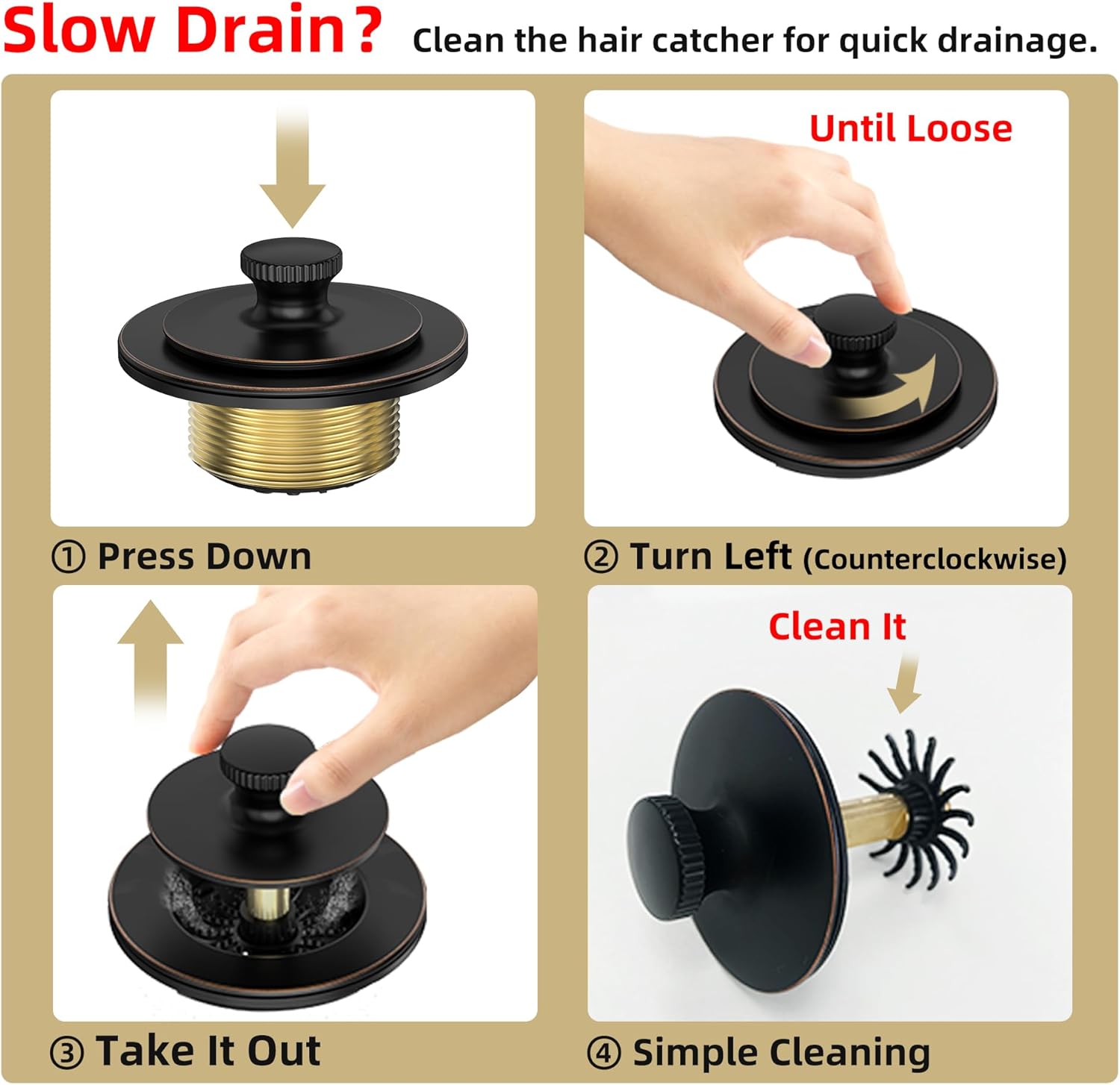 Matte Black Bathtub Drain with Hair Catcher and Overflow Faceplate