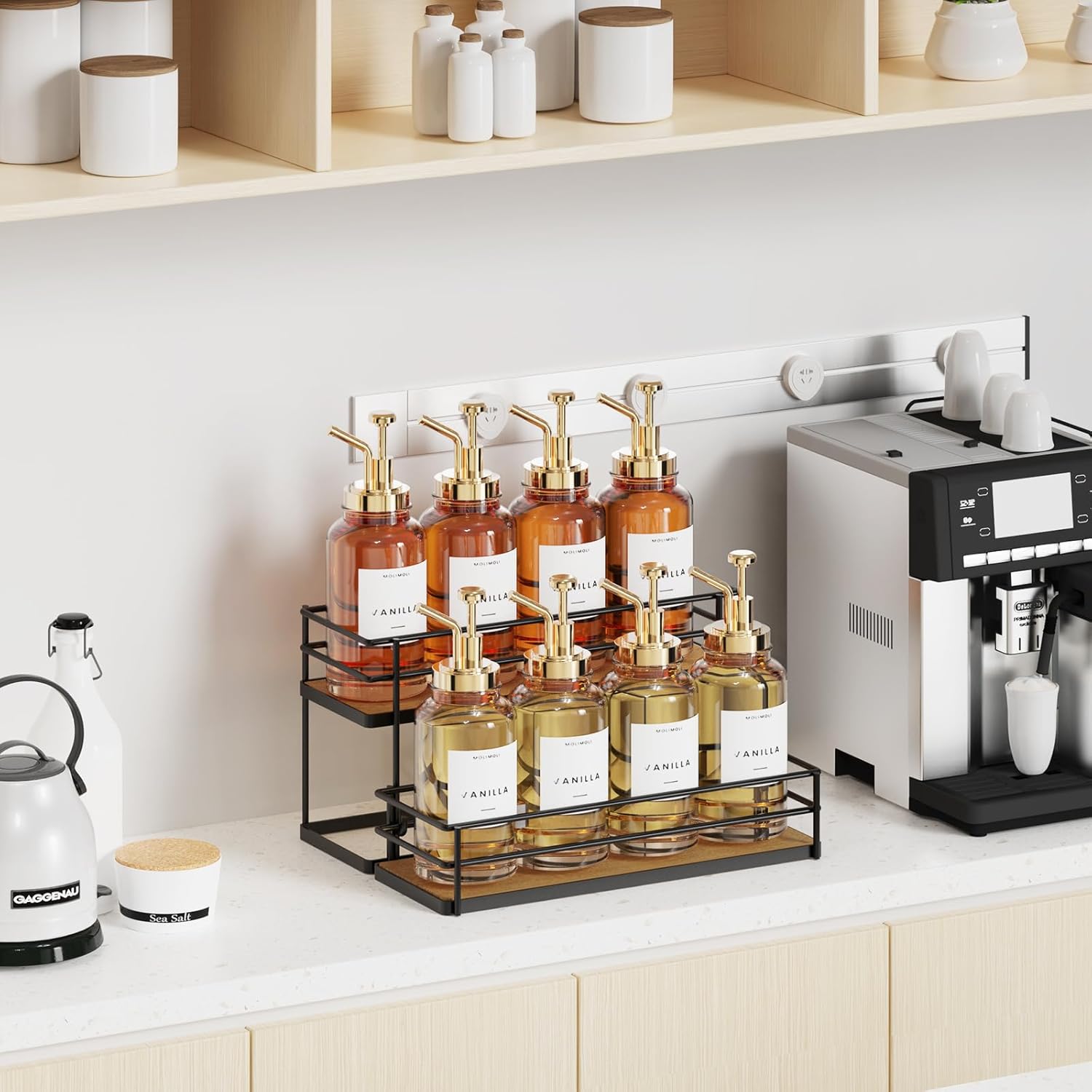 THYGIFTREE 2-Tier Syrup Holder Stand 8 Bottle Storage Rack