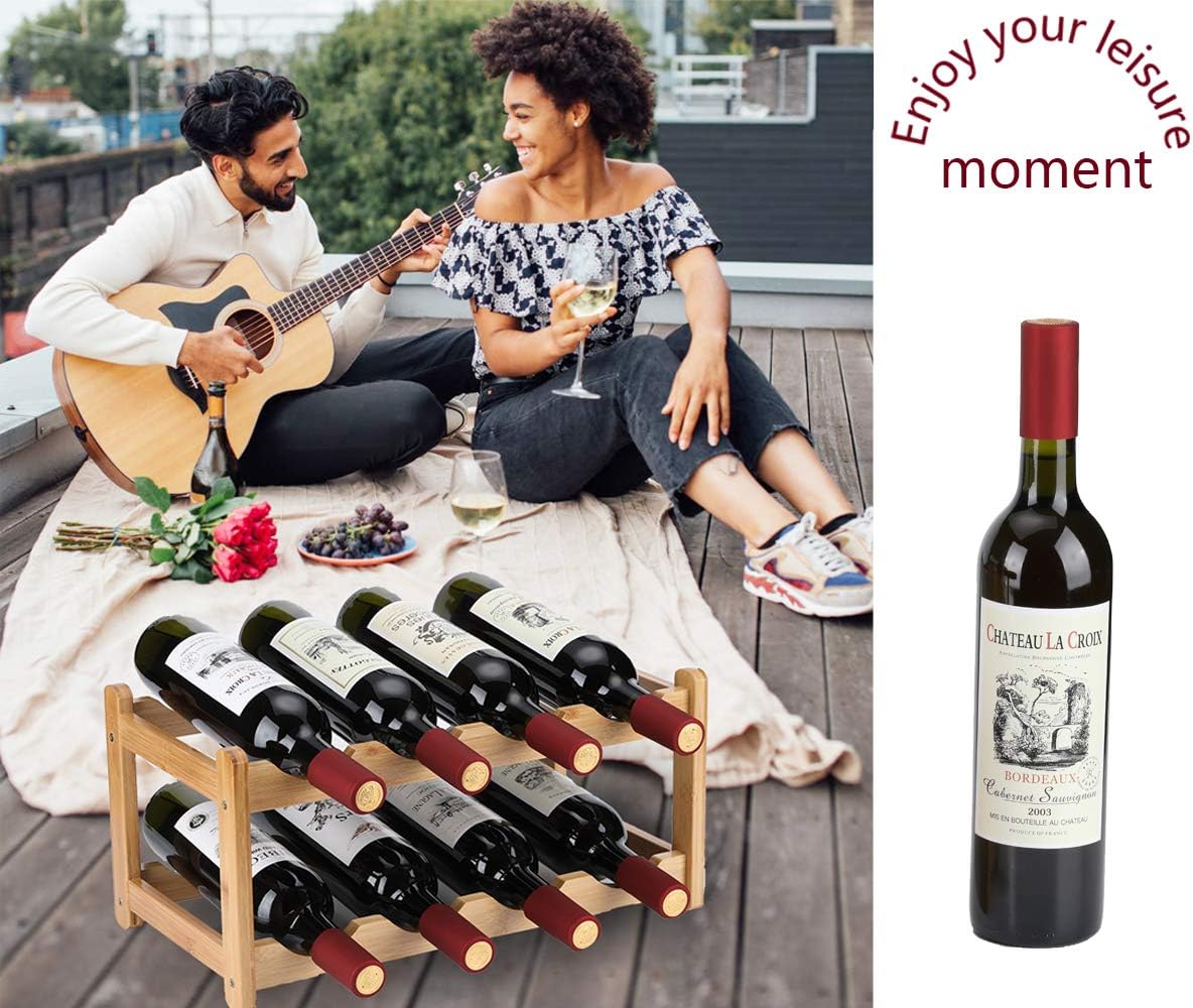 Homevany 8-Bottle Bamboo Wine Rack 2-Tier Space-Saving Entry