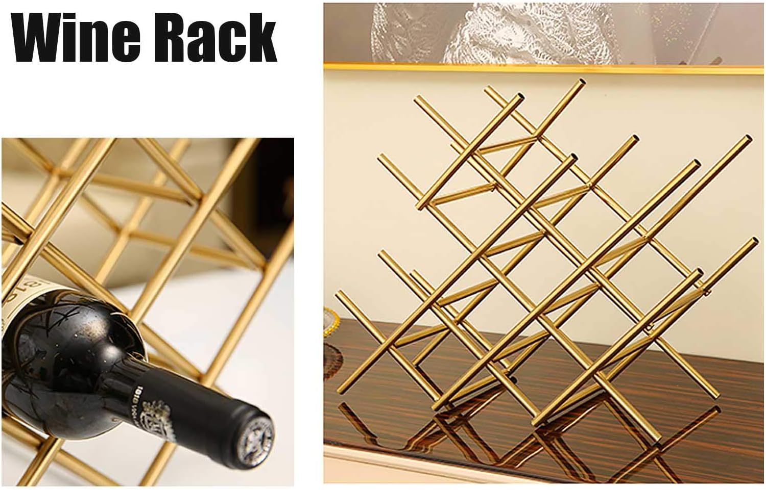 Stylish Gold Wine Rack - 6 Bottle Freestanding Metal Storage
