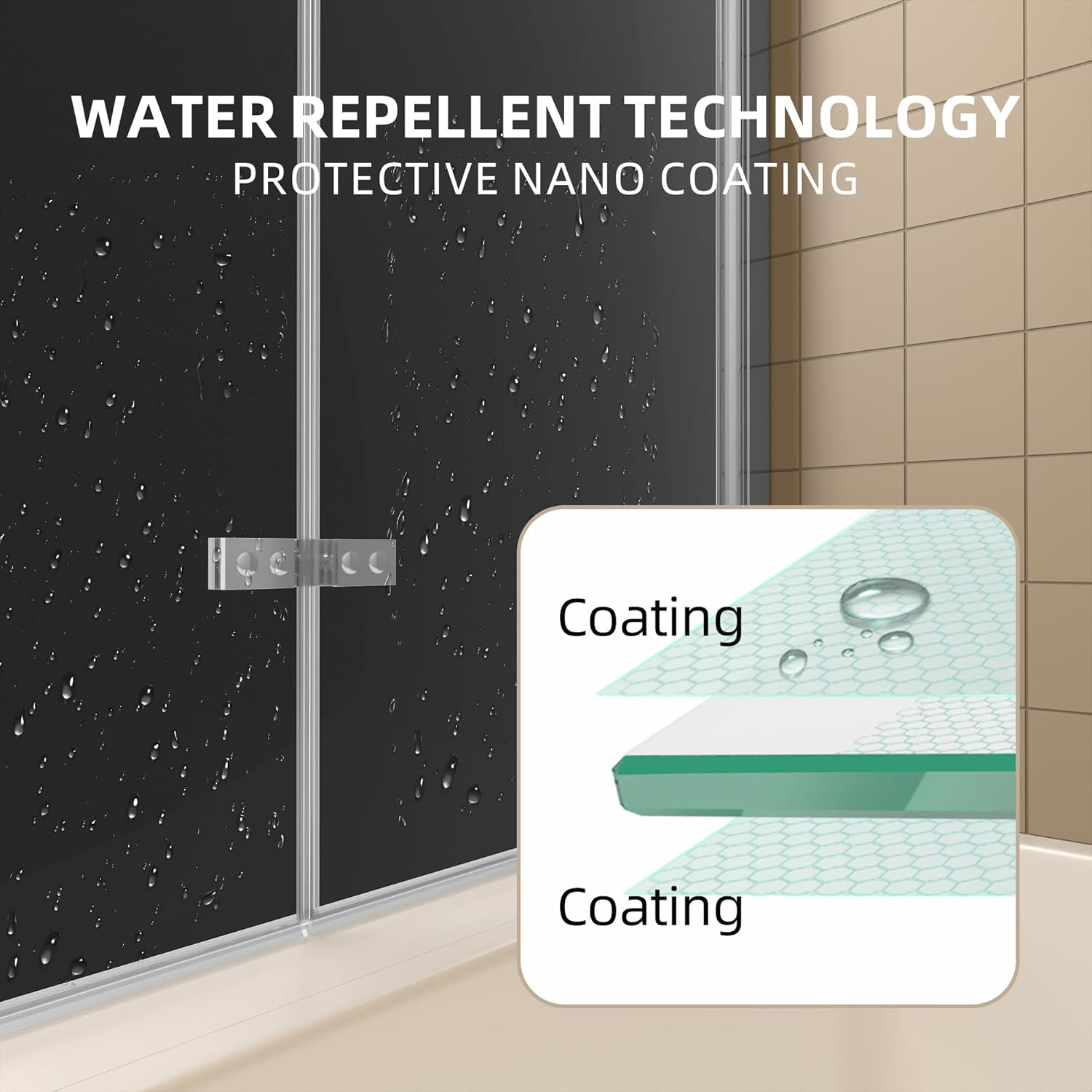 GETPRO Foldable Hinged Tub Shower Door 51x59