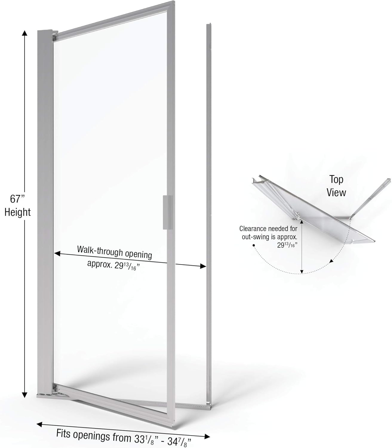 Basco Pivot Shower Door Clear Glass Silver