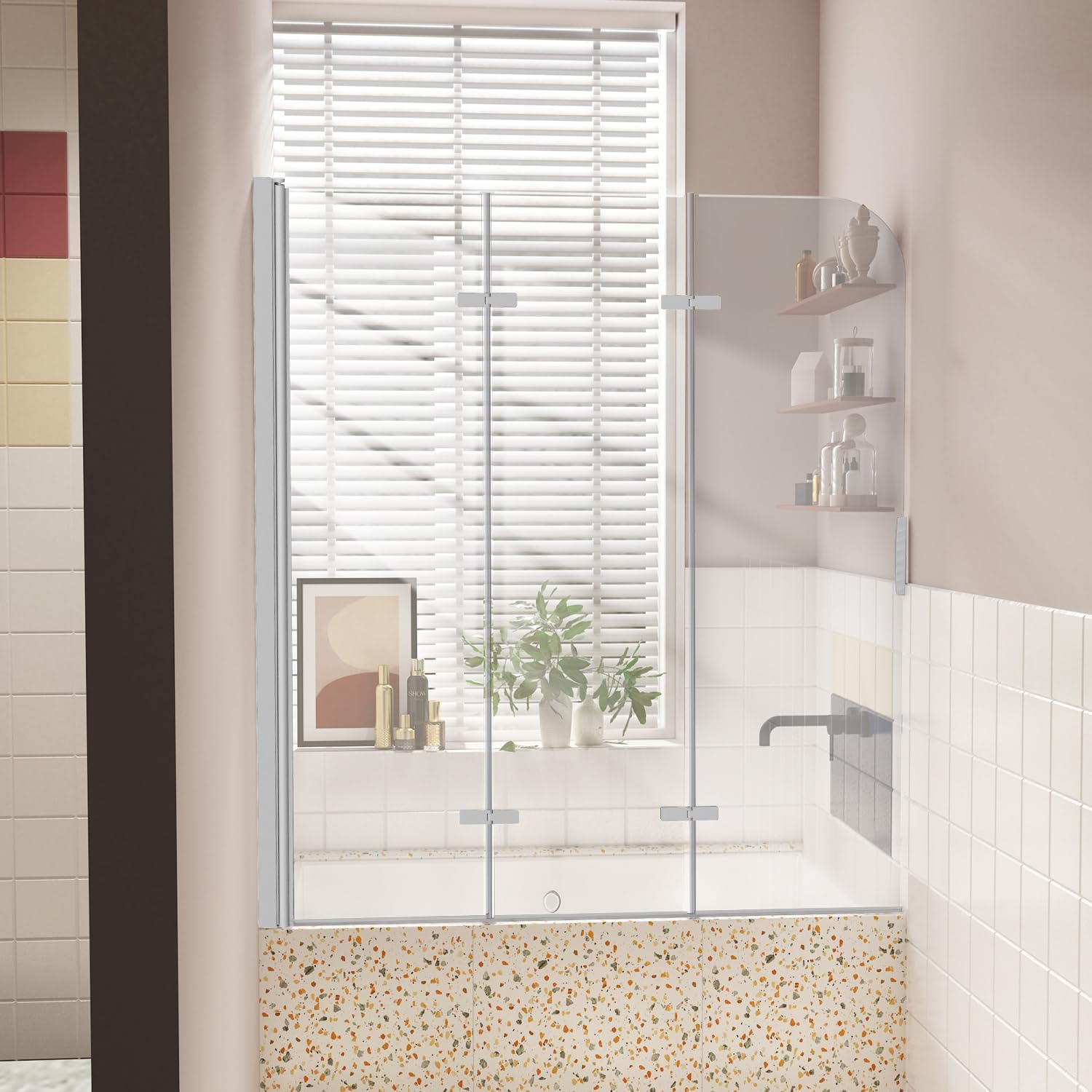 Hpeytaire Bathtub Shower Door with Frameless Hinged Design and Polished Chrome Finish