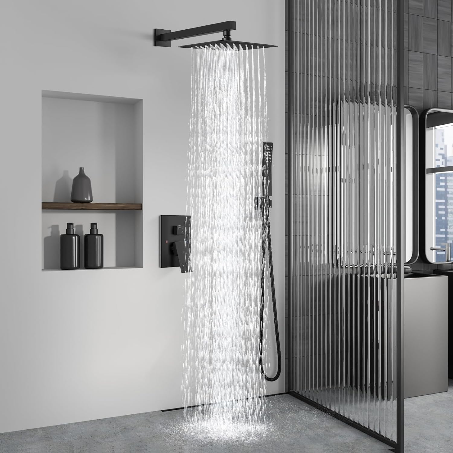 Aolemi Matte Black 8 Inch Wall Mount Shower Head Set