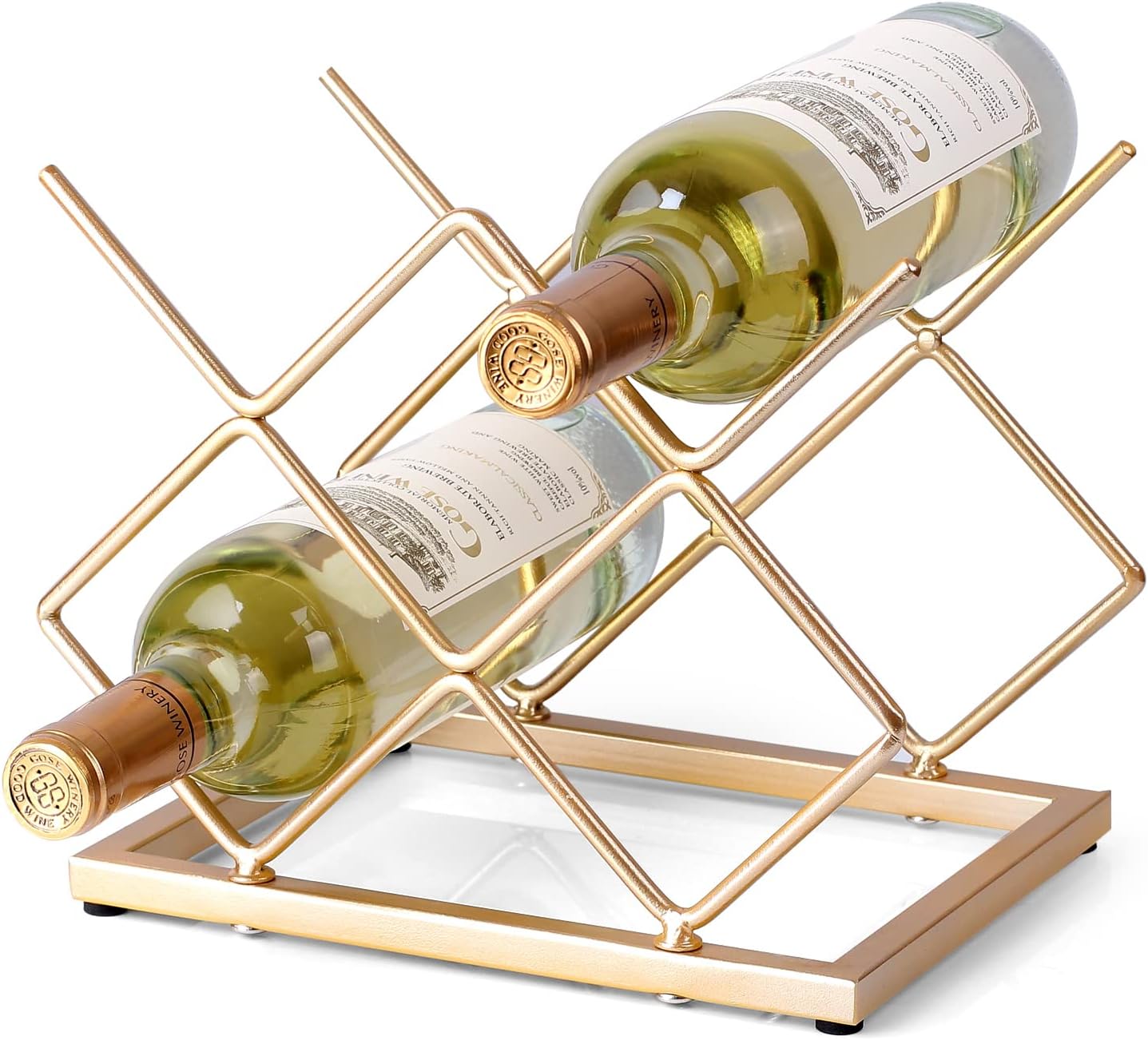 Drincarier 5 Bottle Countertop Wine Rack - Modern Gold Metal Storage Stand
