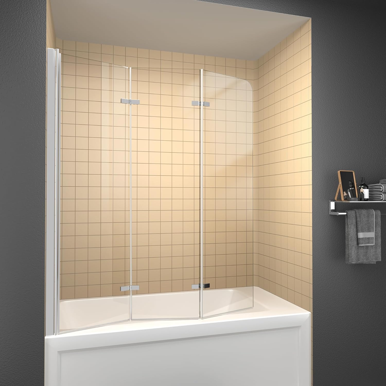 GETPRO Foldable Hinged Tub Shower Door 51x59