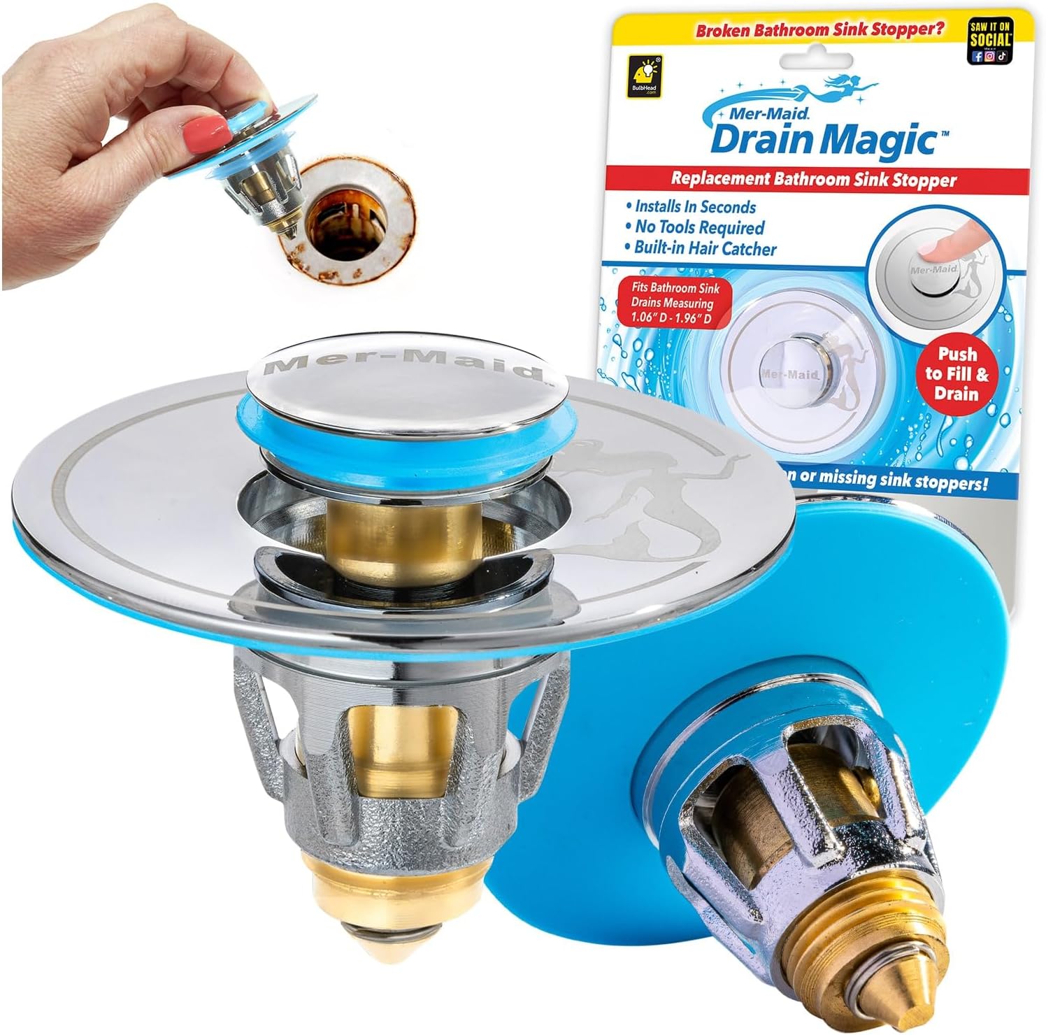 Mer-maid Drain Magic AS-SEEN-ON-TV Drain Stopper No Tools