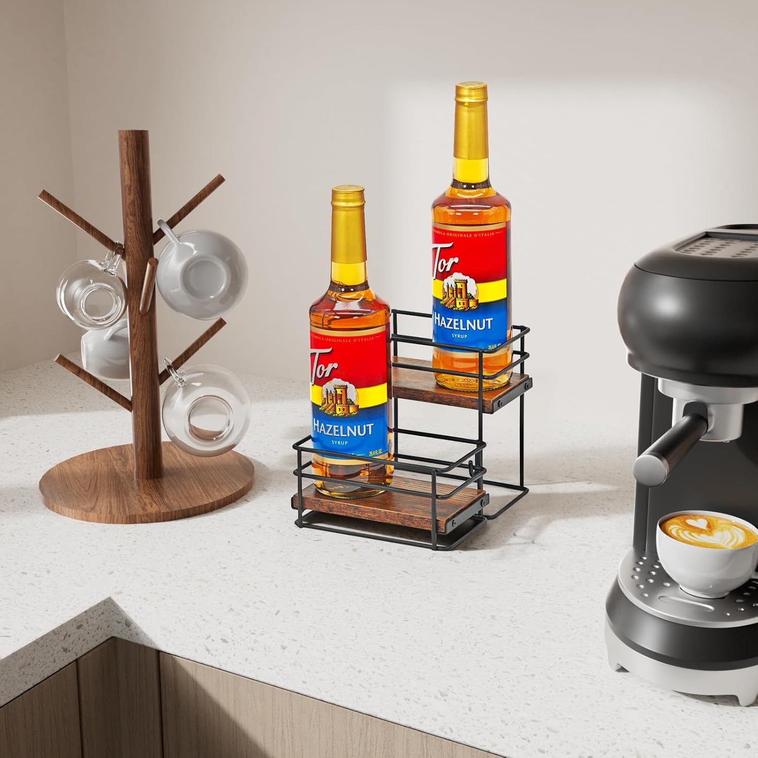 AUATRONNE 4 Bottle Coffee Syrup Organizer Rack 1