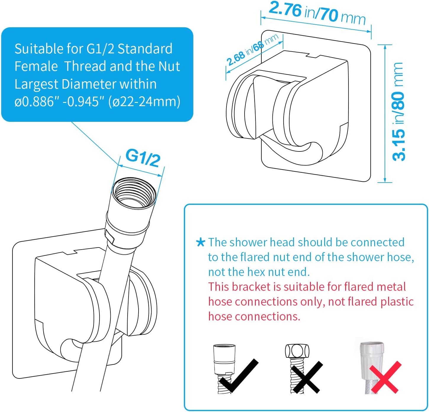 KAIYING Self Adhesive Shower Head Mount with Adjustable Angle