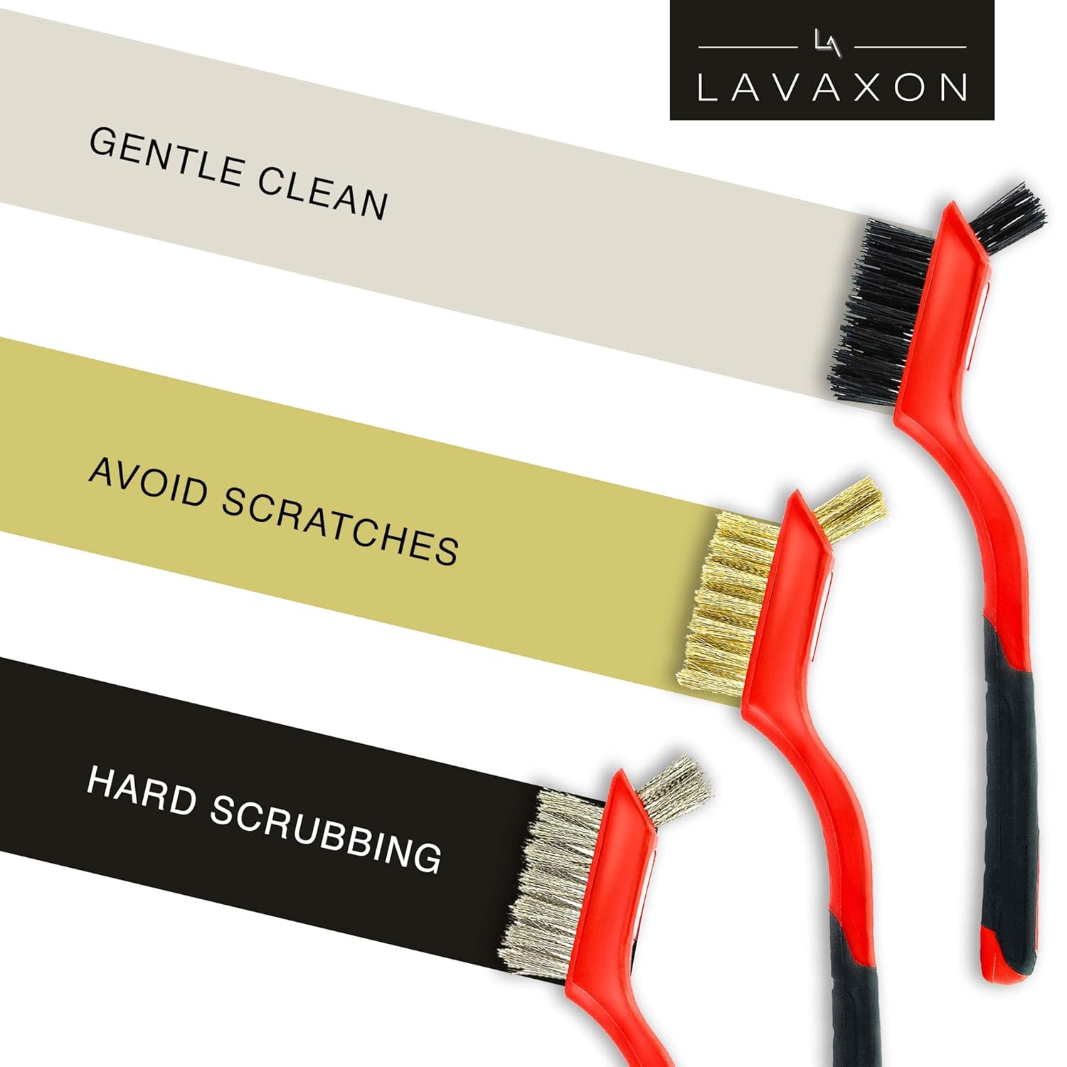 Wire Brush Set 3Pcs - Brass Nylons Stainless Steel Bristles with Curved Handle