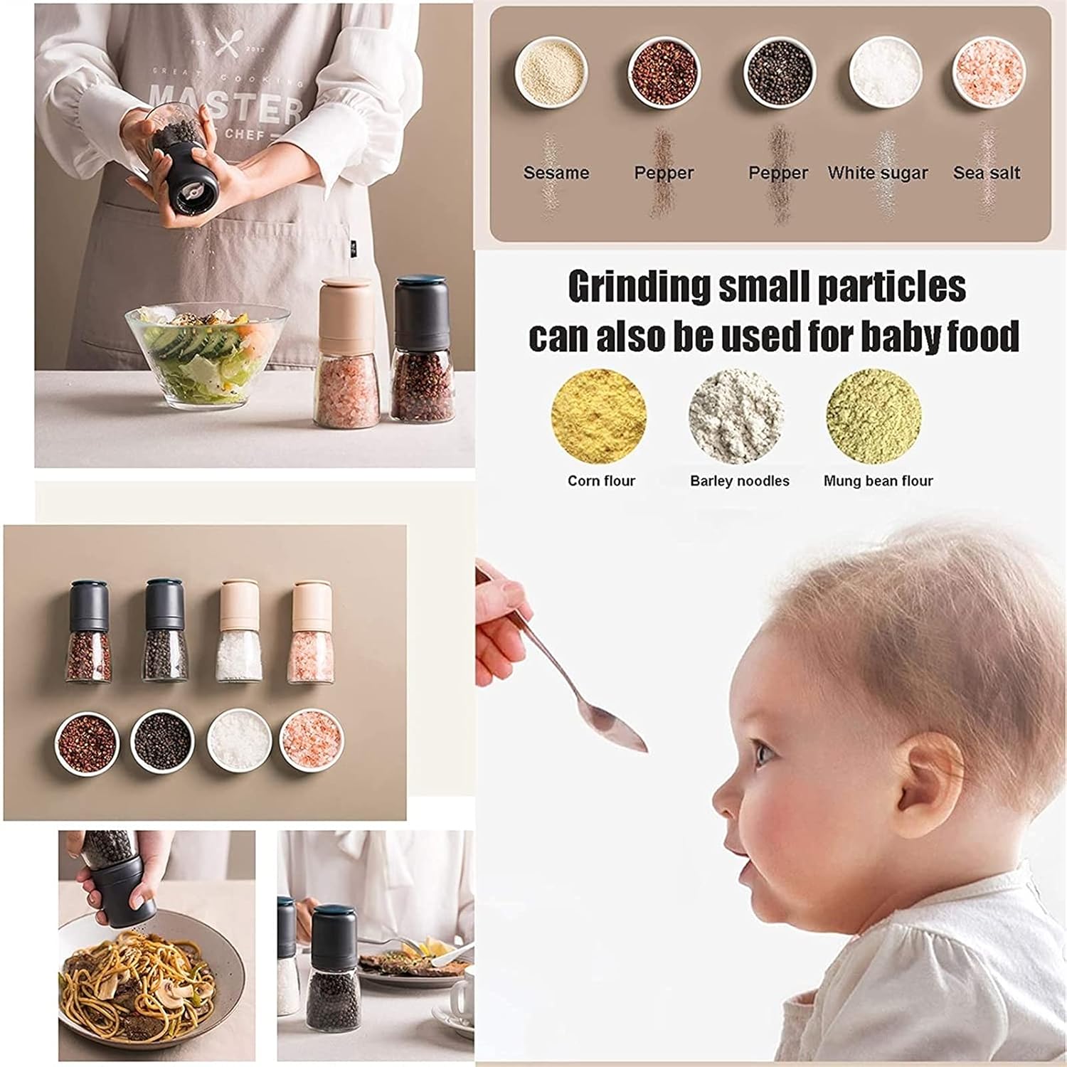 Ceramic Salt and Pepper Grinders Set 2Pcs