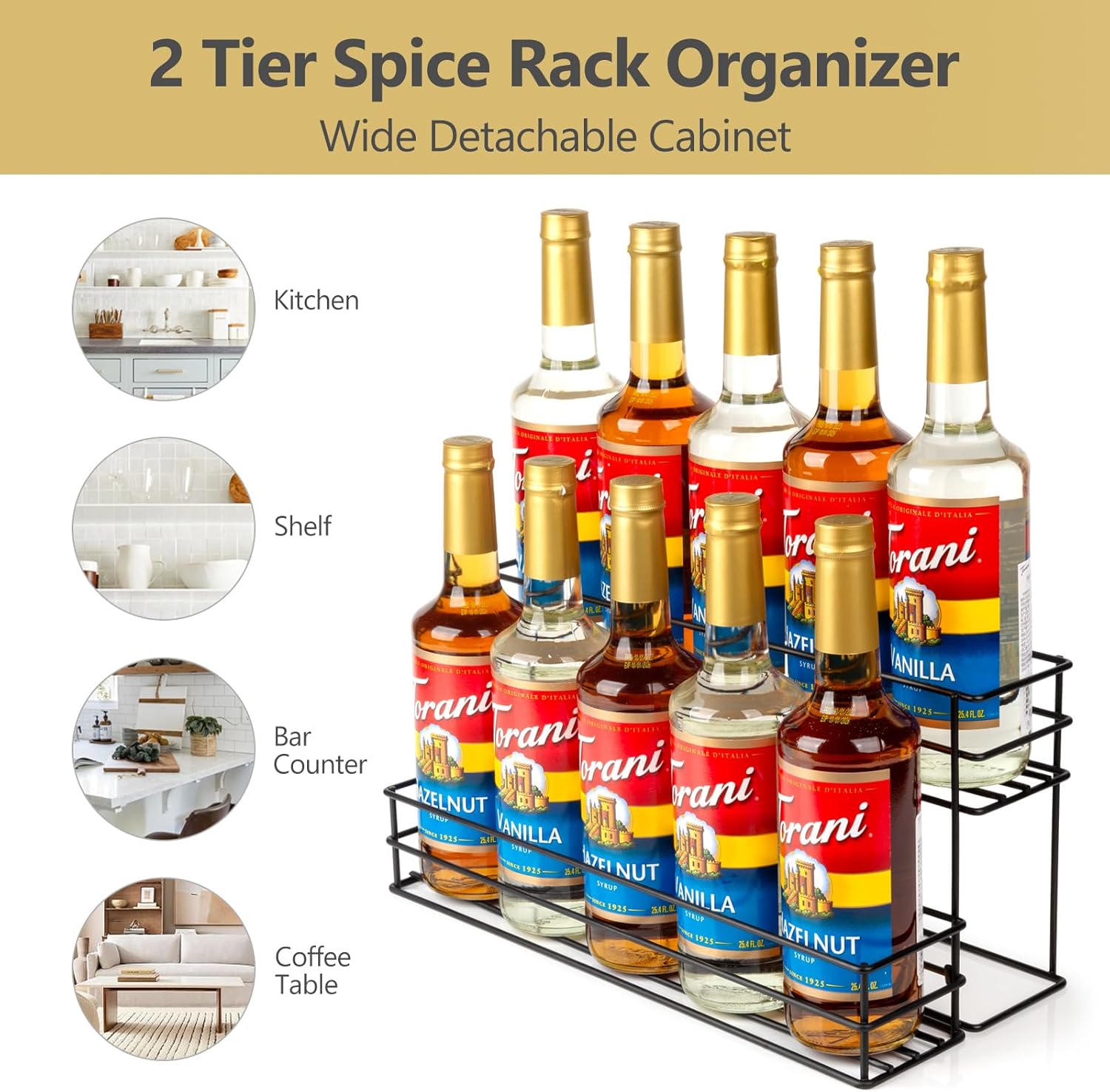 10 Bottle Coffee Syrup Organizer 2 Tier Stand for Kitchen Bar