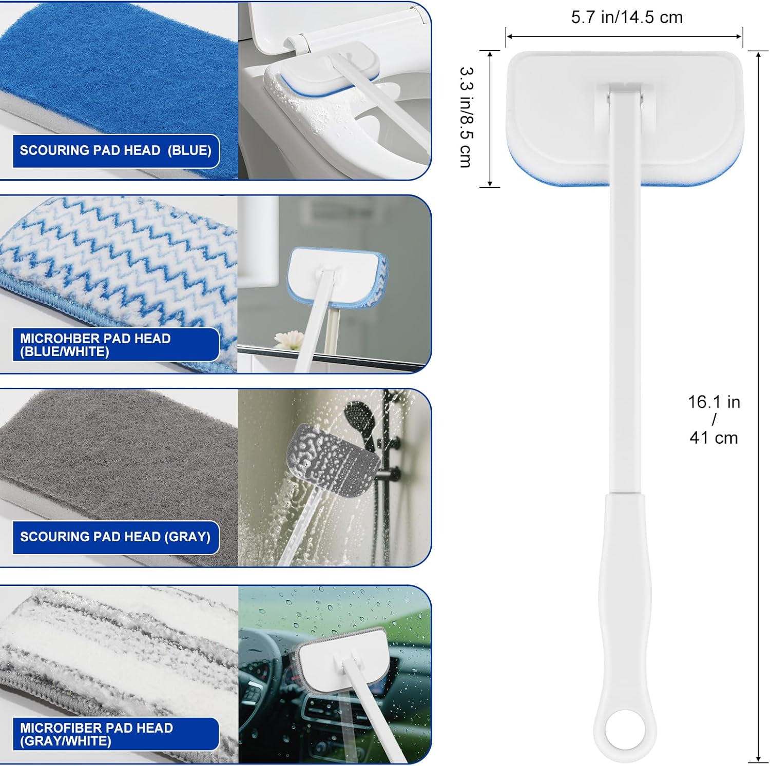 MOSEN 4-in-1 Shower Scrub Brush with 4 Heads