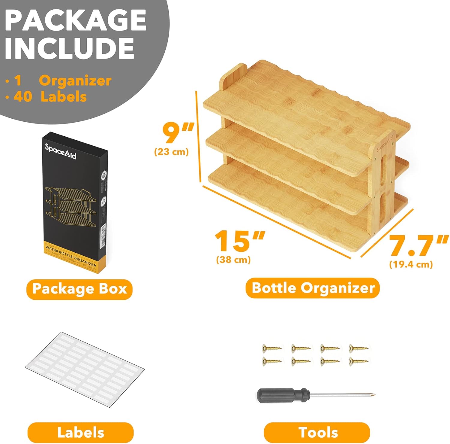 SpaceAid Bamboo Water Bottle Organizer 3-Tier 12-Bottle Holder