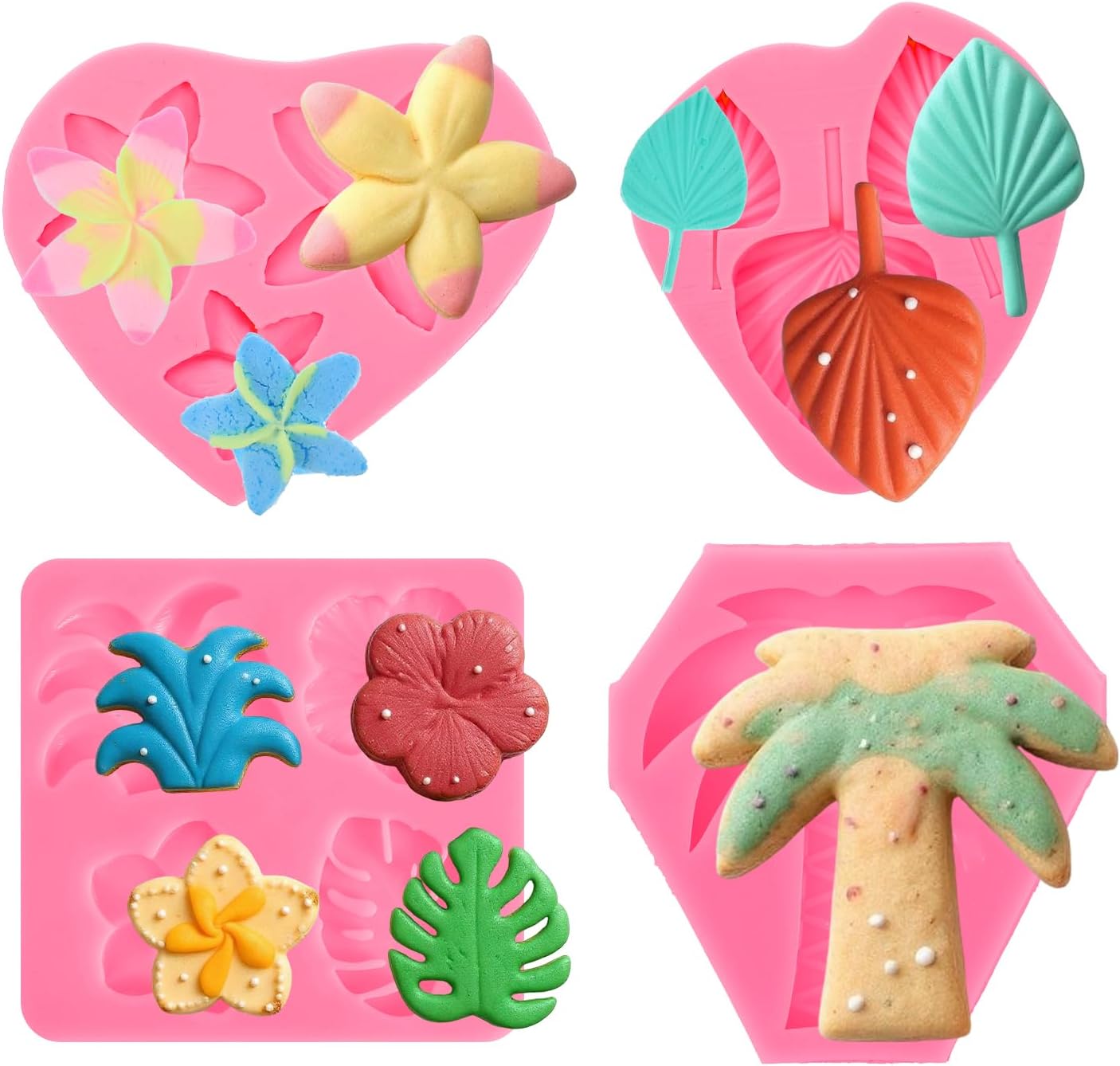 Eldraqth 4 Pcs Tropical Flowers Leaves Silicone Mold Set