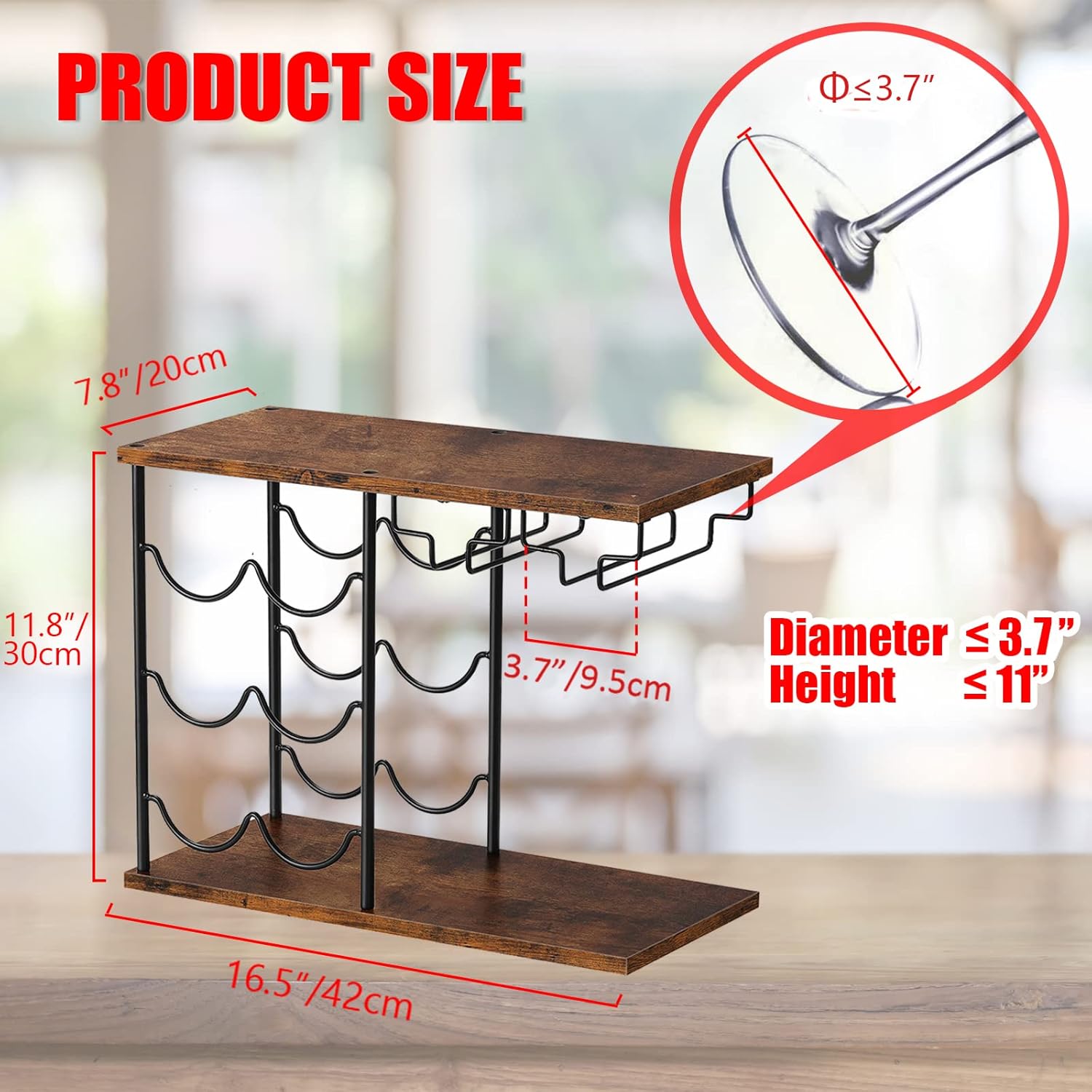 LIANTRAL Freestanding Wine Rack 6 Bottles 4 Glasses
