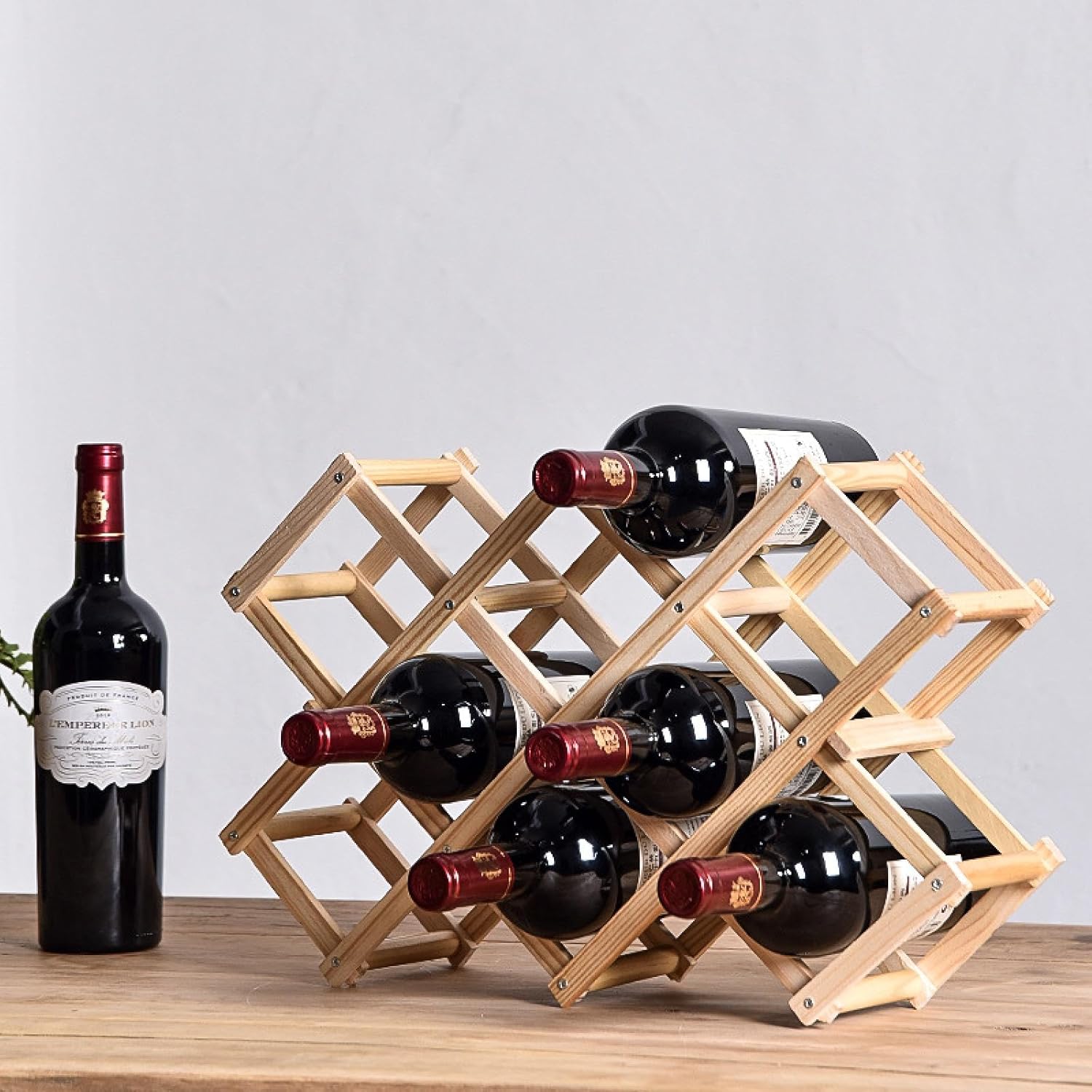 Foldable Wooden Wine Rack with 5 Bottles Storage