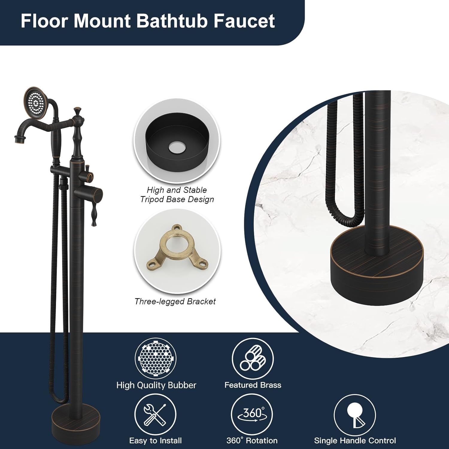 Kroias Oil Rubbed Bronze Floor Mounted Tub Faucet with Handheld Shower