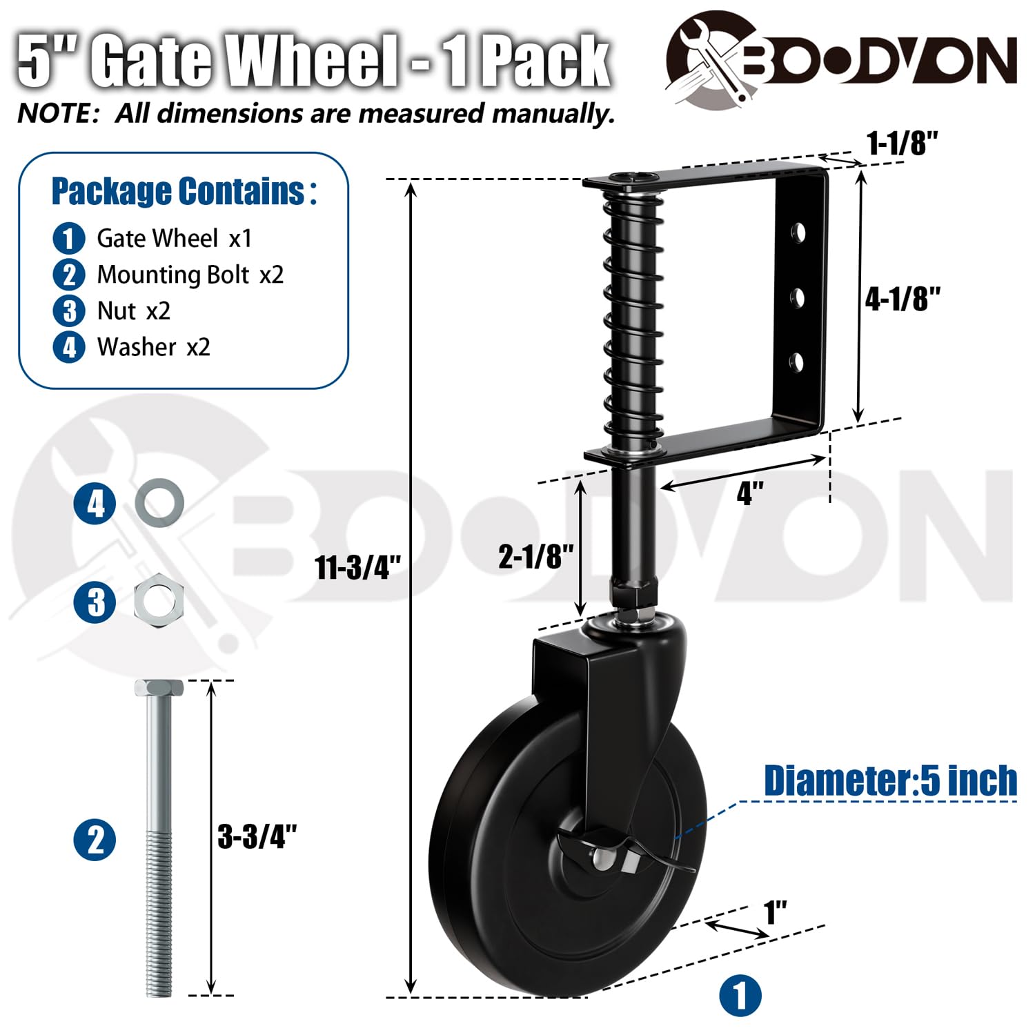 BOODVON 5 Inch Gate Caster with Side Brake and Spring Load