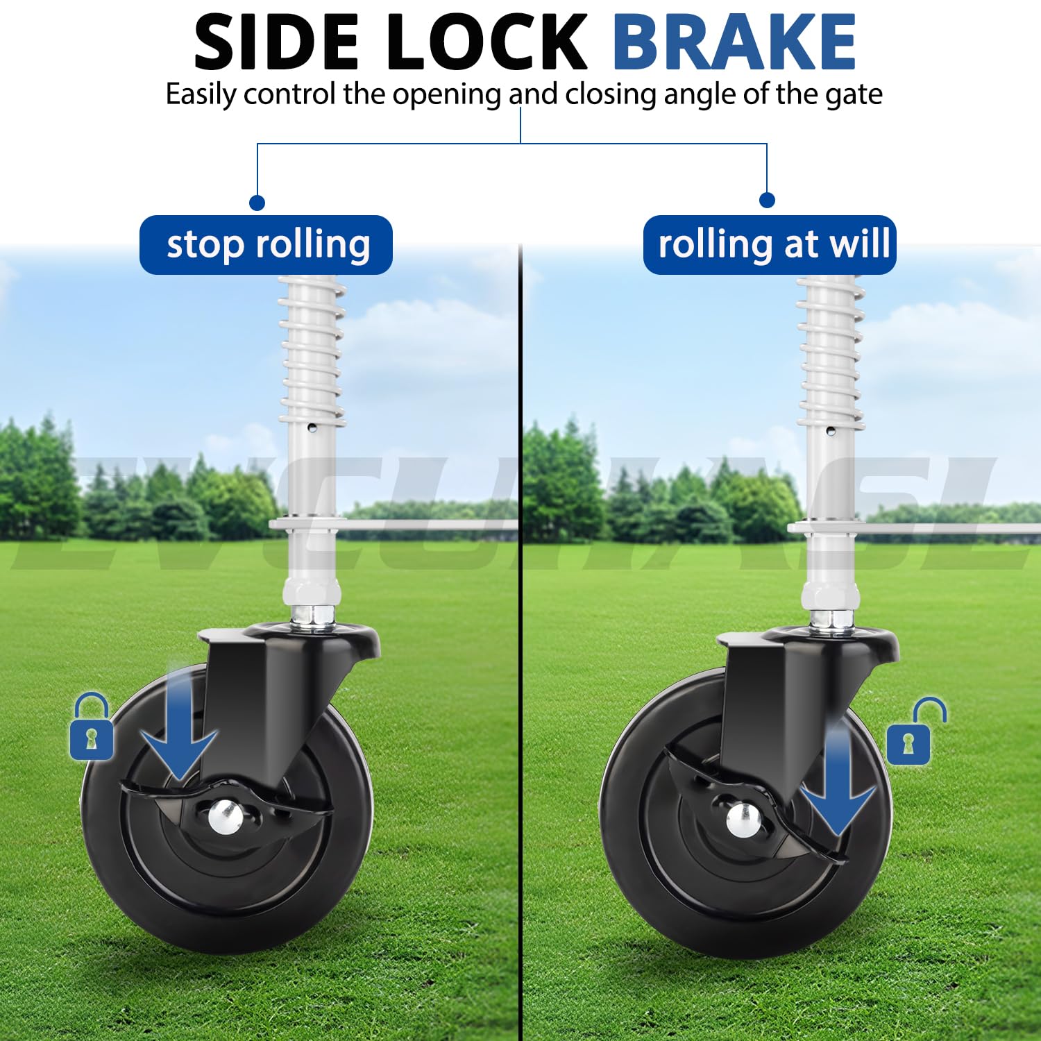 4 Spring Loaded Gate Caster with Side Brake - 220 Lbs Capacity