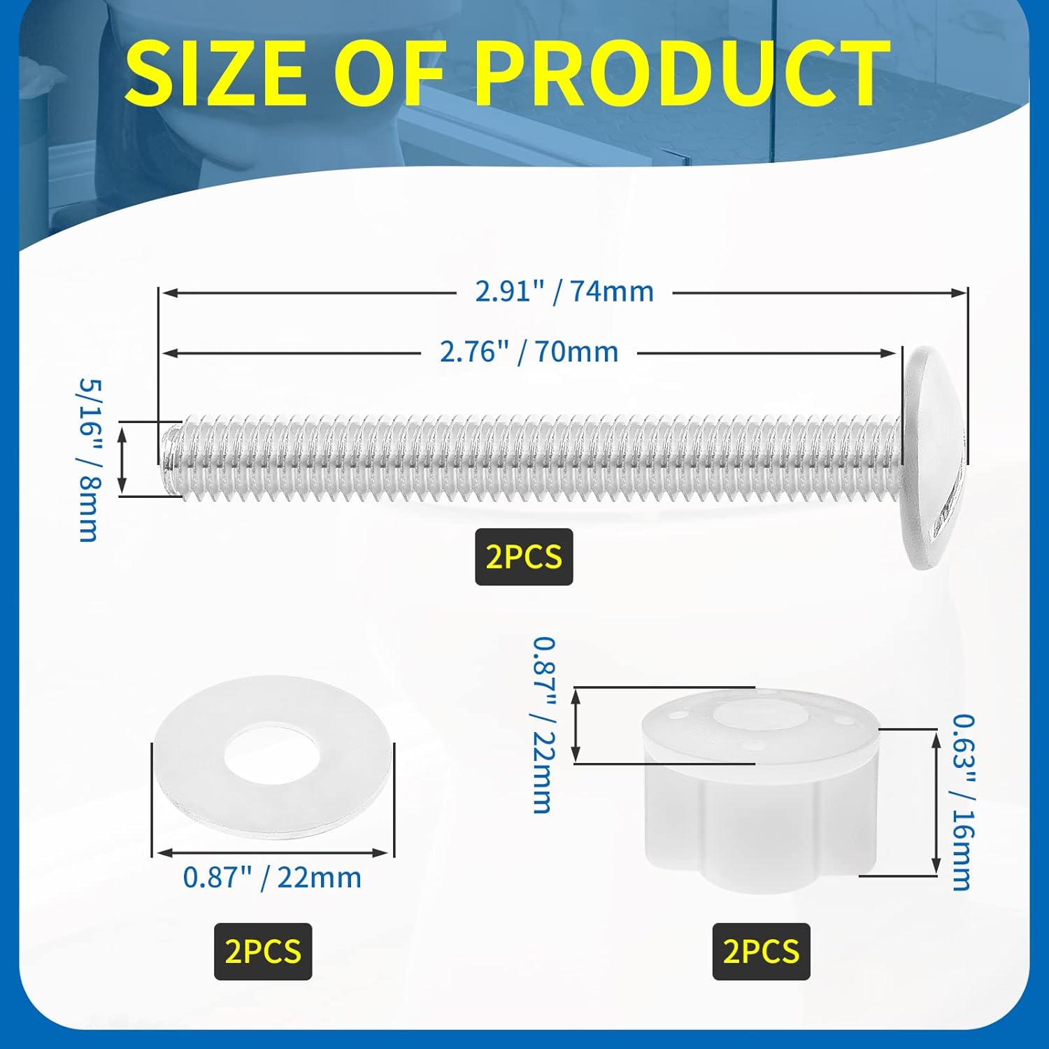 2pcs Universal Silver Toilet Seat Bolt Set