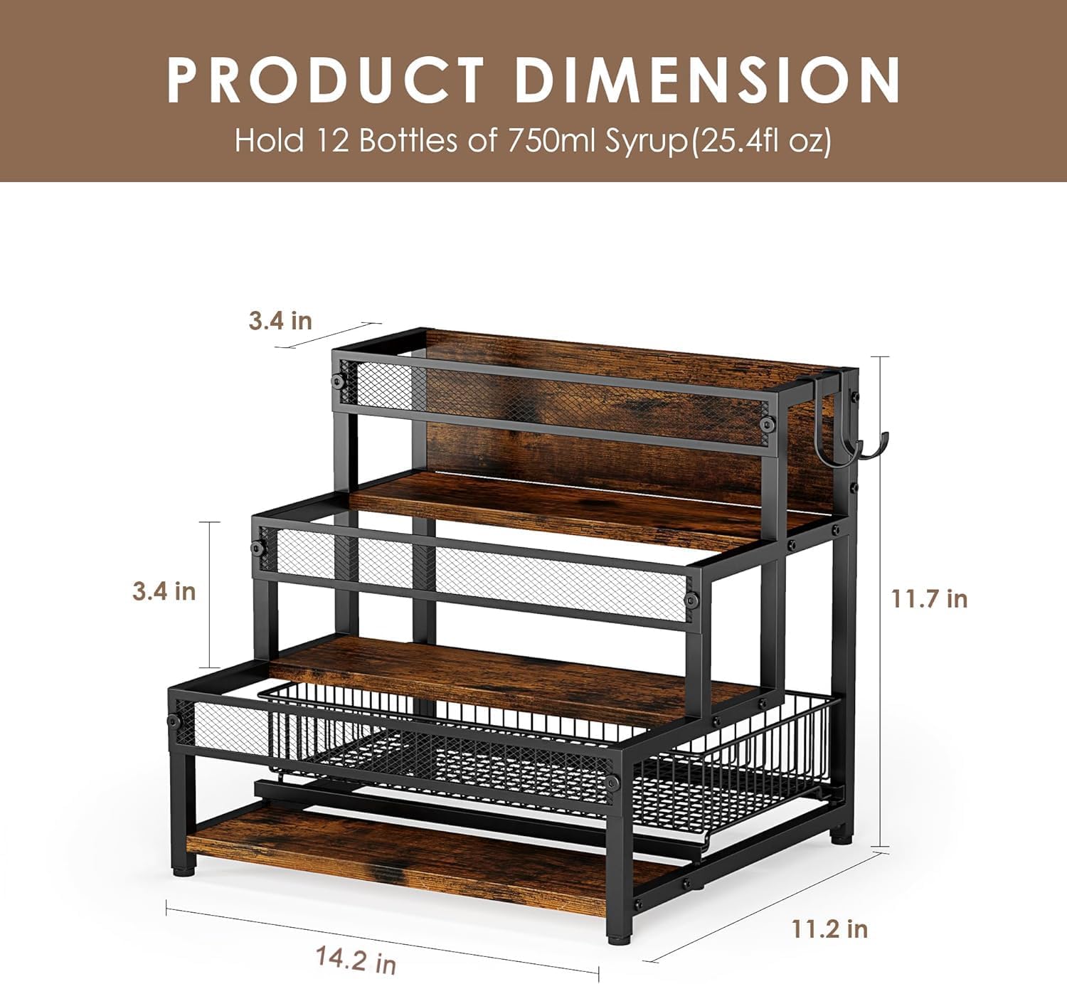 3 Tier Coffee Syrup Rack Organizer with 12 Bottle Holder