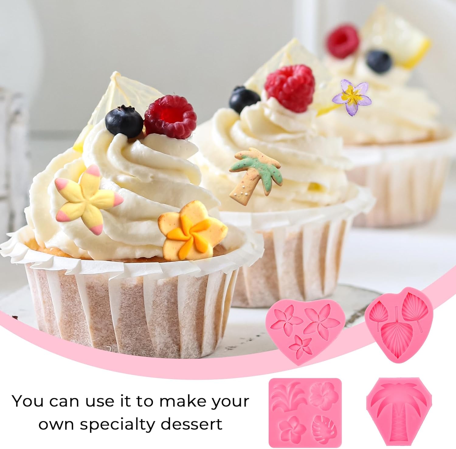 Eldraqth 4 Pcs Tropical Flowers Leaves Silicone Mold Set