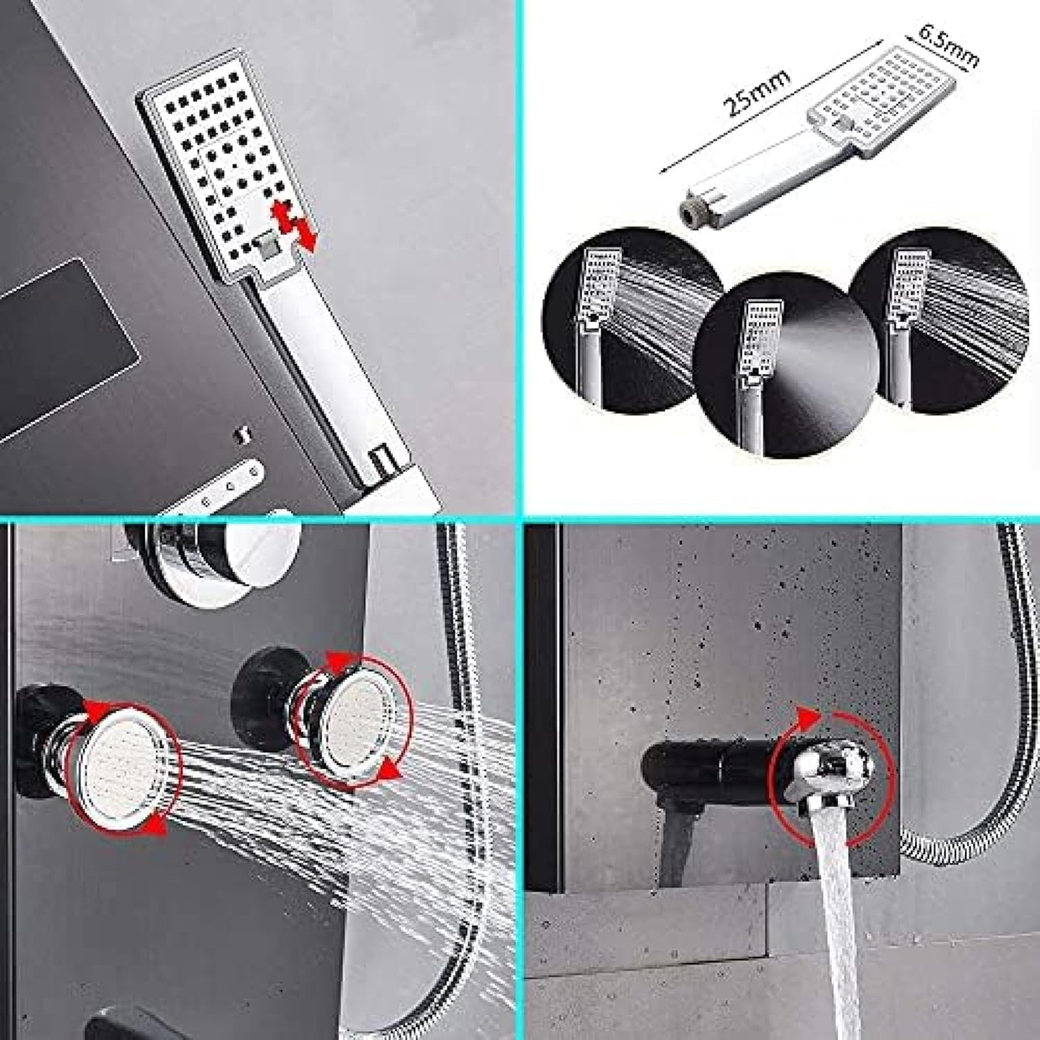TECKI Shower Panel Column with 5 Functions Hydromassage and Handheld Shower - Gold Black