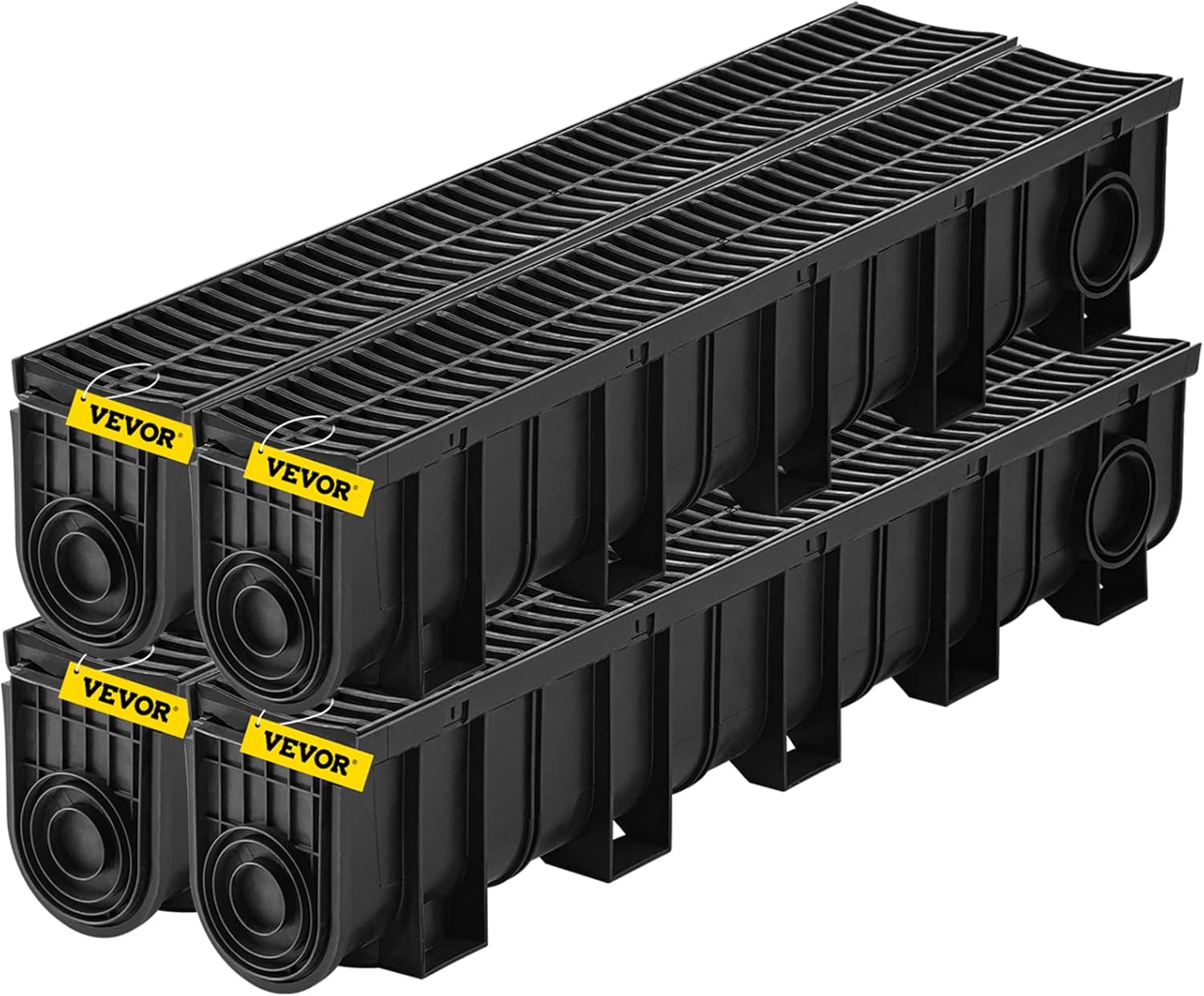 VEVOR Trench Drain System 4 Pack Black HDPE Drainage Trench