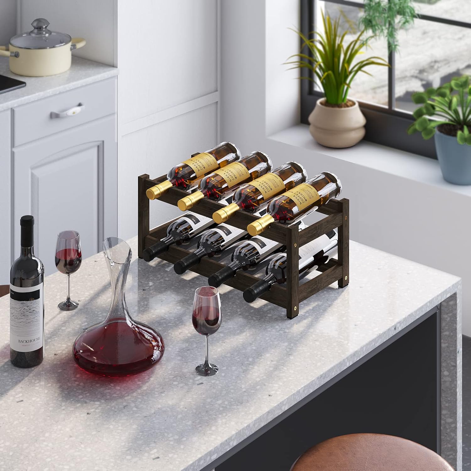 Bameos 2 Tier Bamboo Wine Rack 8 Bottle Mocha